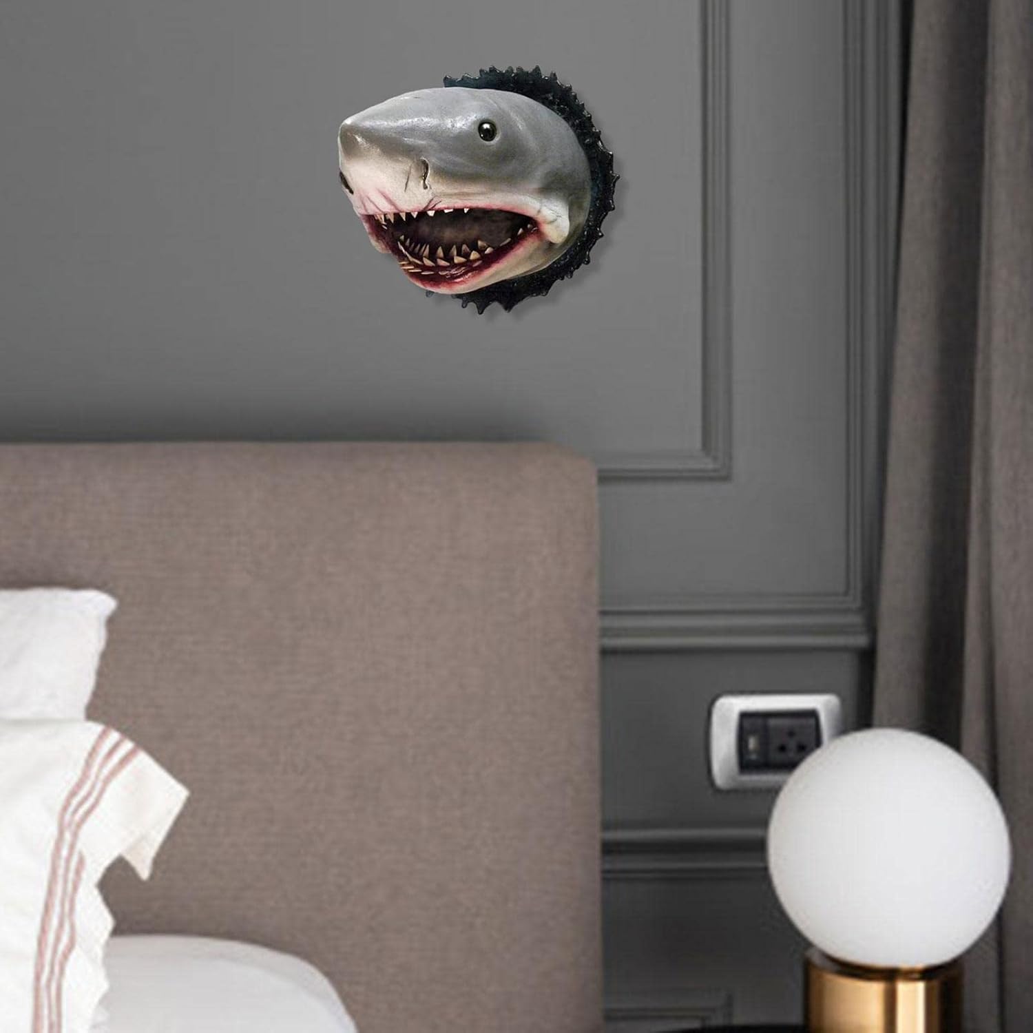 WOBBLO Shark Head Wall Sculpture 3D Resin Decor Cute Realistic Wall Mount