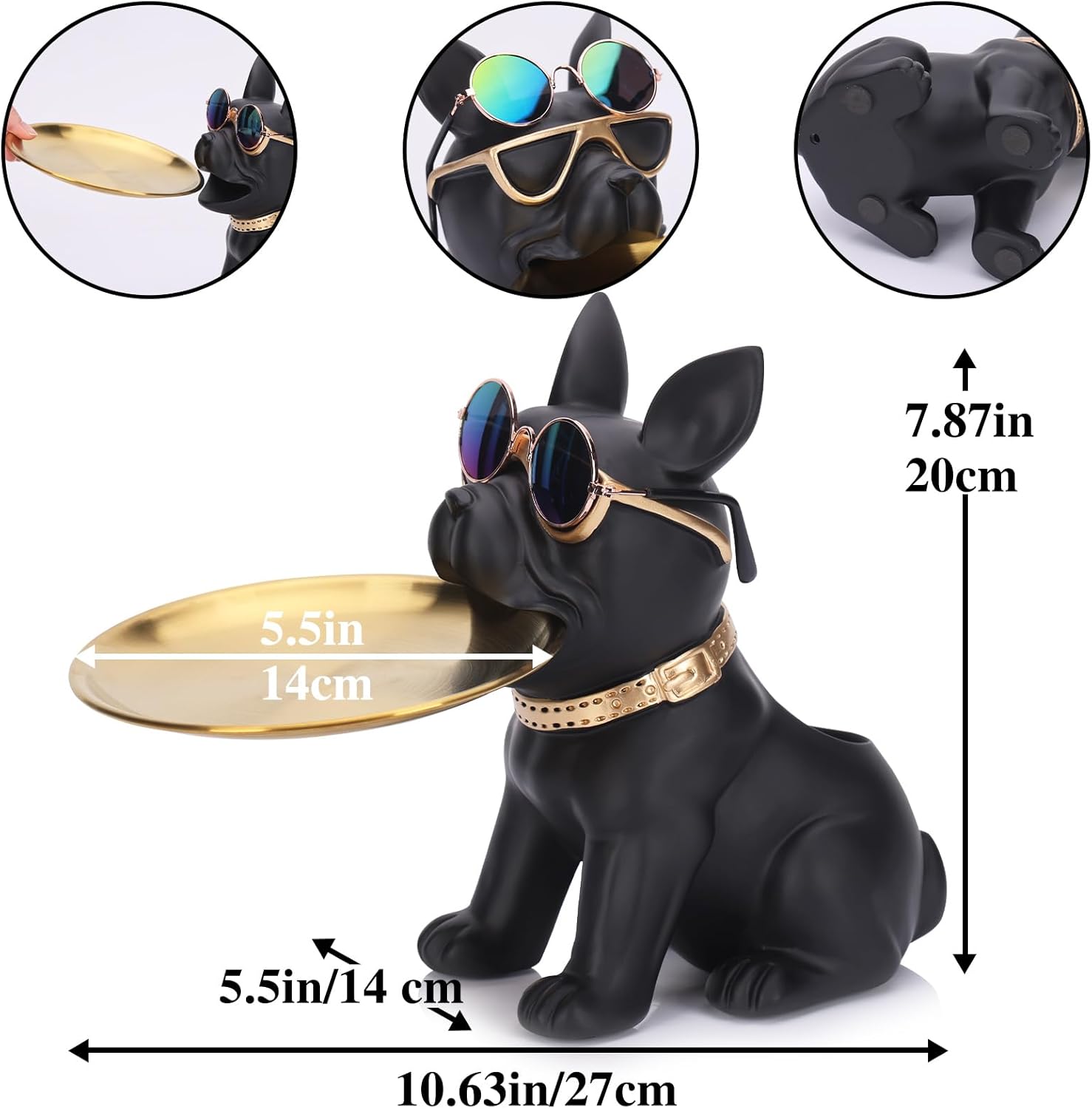 Resin French Bulldog Statue Storage Tray Cute Dog Butler Figurine for Entryway
