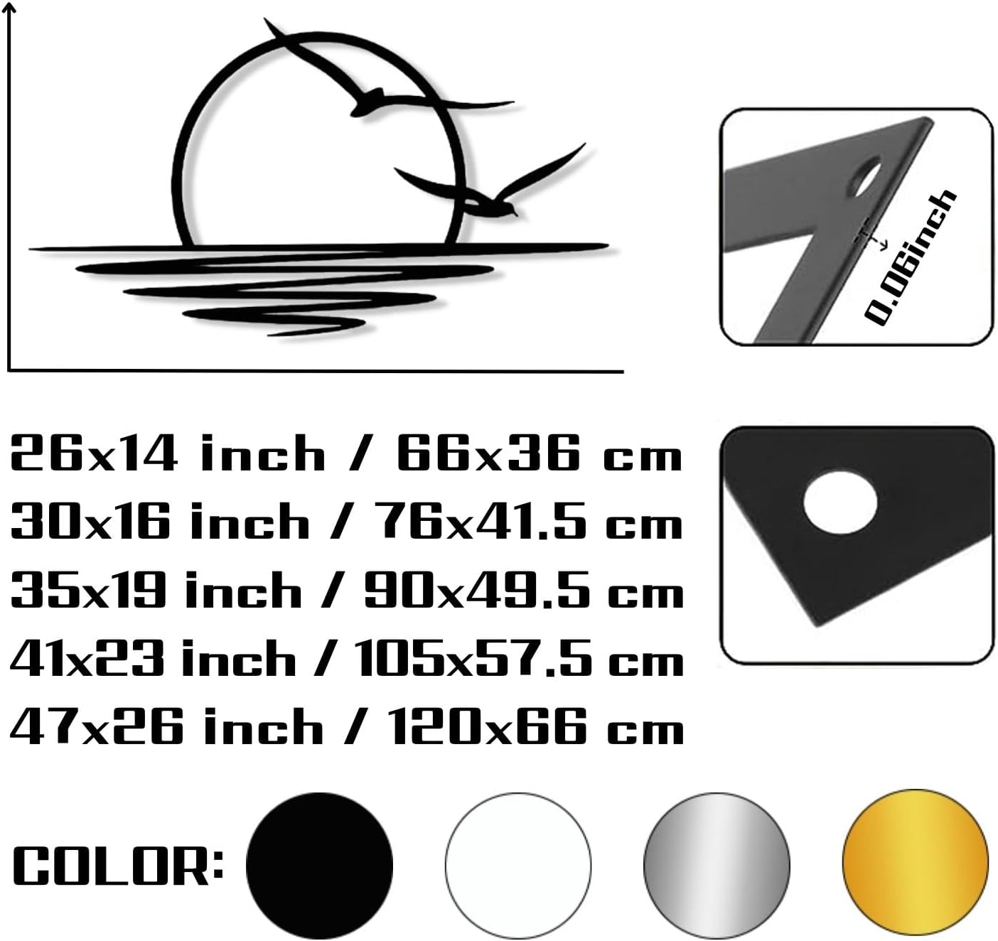 Sunrise Metal Wall Art Coastal Seagull Decor Black Modern Wall Hanging