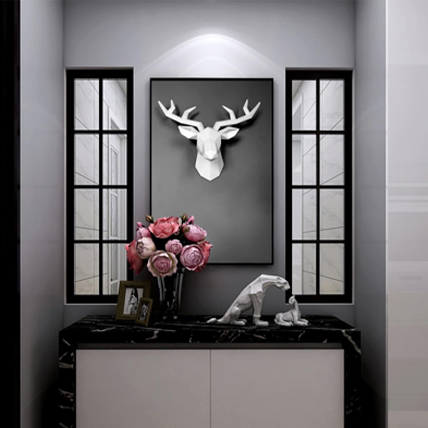Solid Color 3D Deer Head Wall Decor for Home Office Bar Resin Animal Sculpture