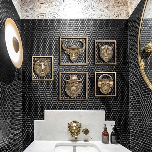 JJALIGHTS Resin Animal Head Wall Sculpture - Imitation Copper Vintage Decor for Living Room Bedroom Office