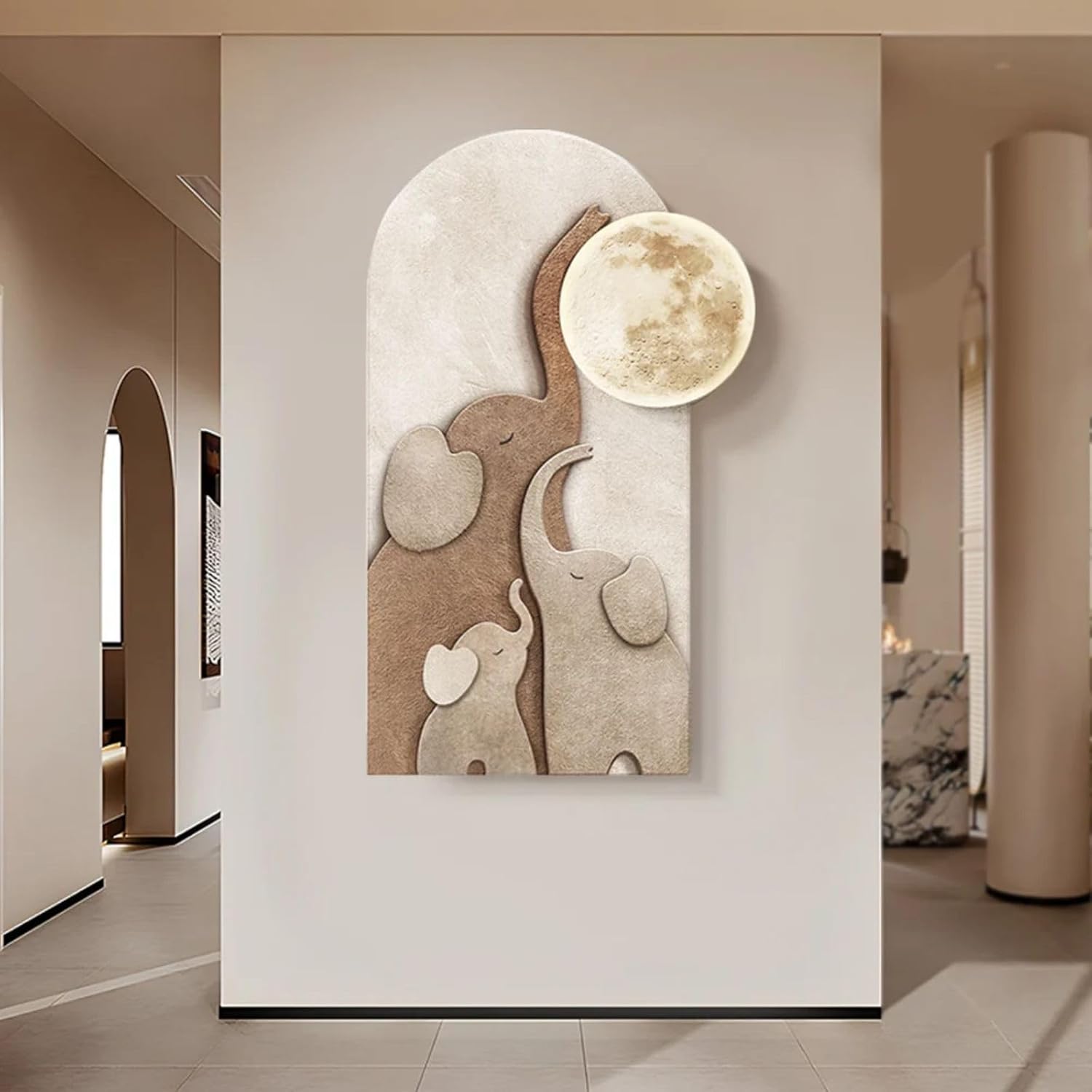 Homary 315 Inch LED 3D Acrylic Wall Sculpture Elephant Moon Art Decor
