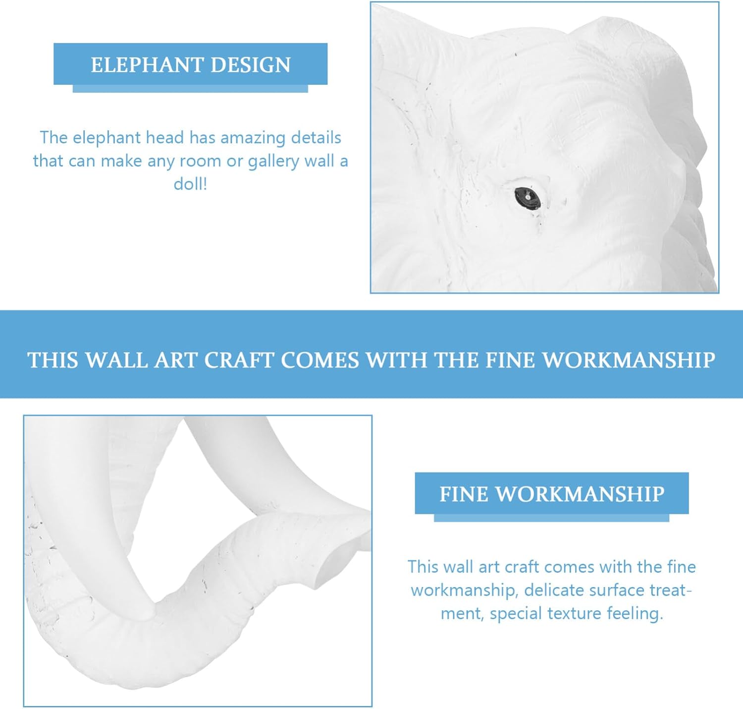 MAGICLULU Head Wall Sculpture Elephant Hanging Art Decor for Wild Animal Lovers White