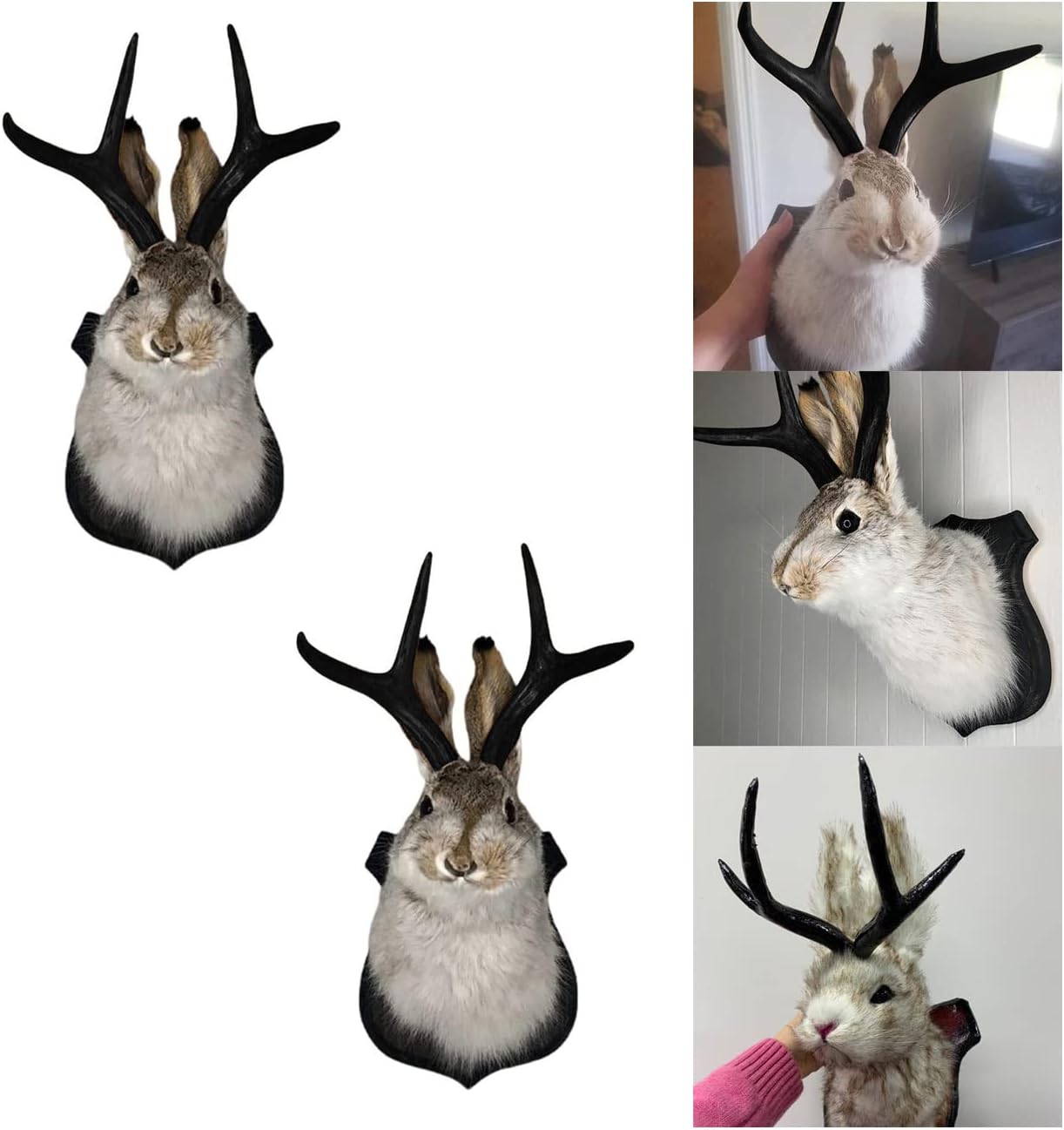 PAHAYU Antler Rabbit Head Wall Decor - 2 Pack Faux Deer Head Mount