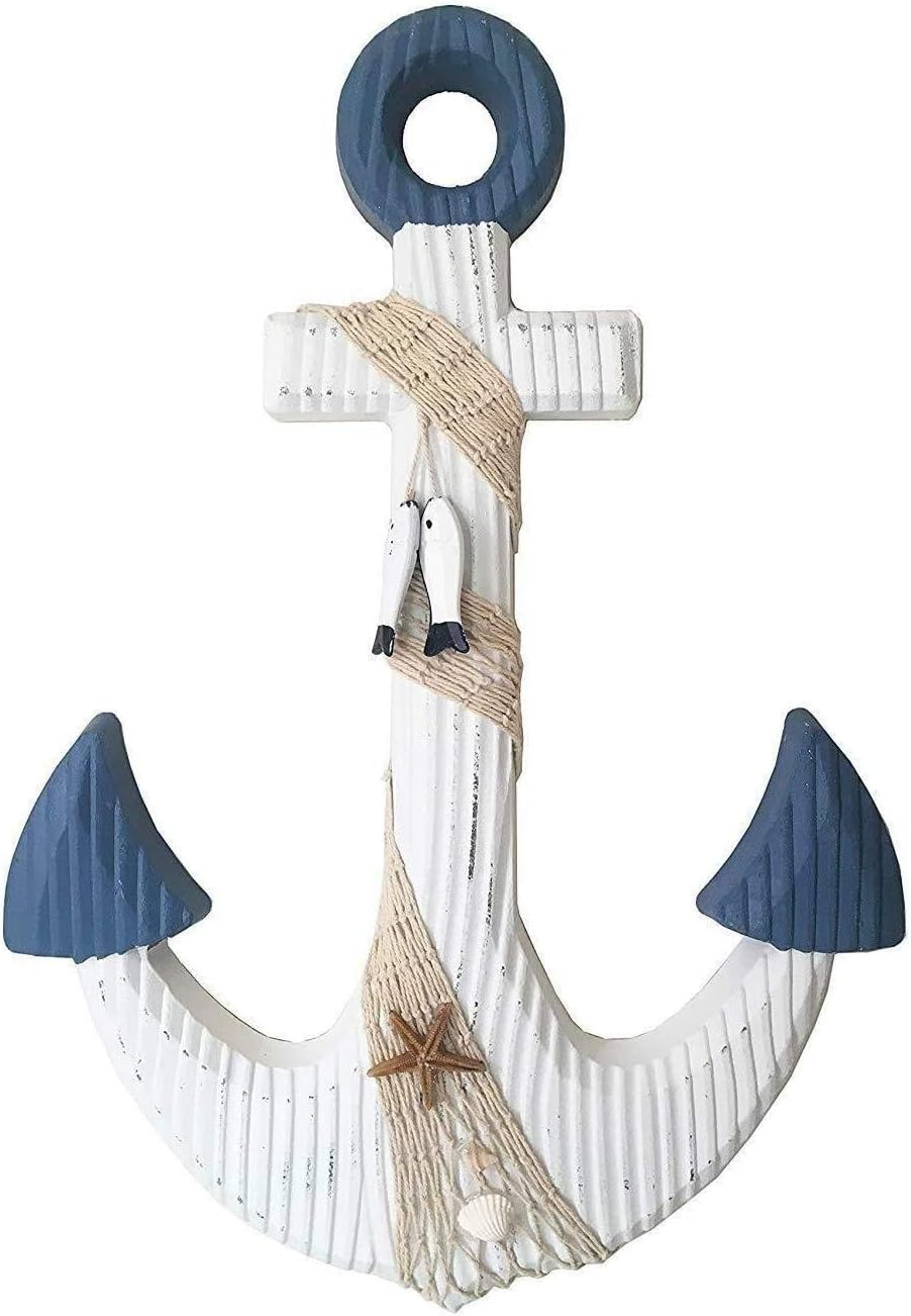 TGarice 18H Wooden Anchor Wall Decor Rustic Nautical Art Sculpture