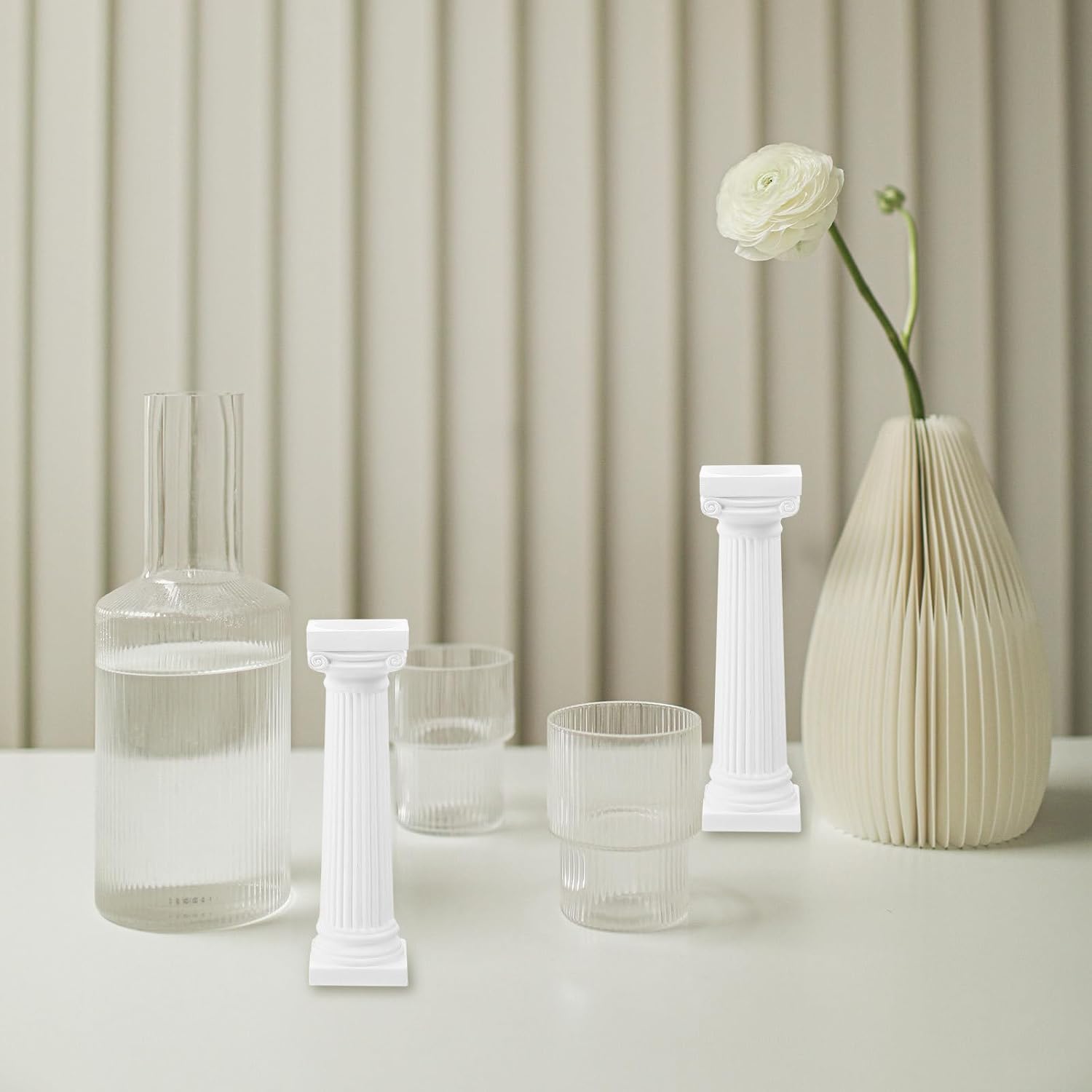 6pcs Roman Pillar Statue Decor - White Plastic Mini Figurine for Home and Wedding