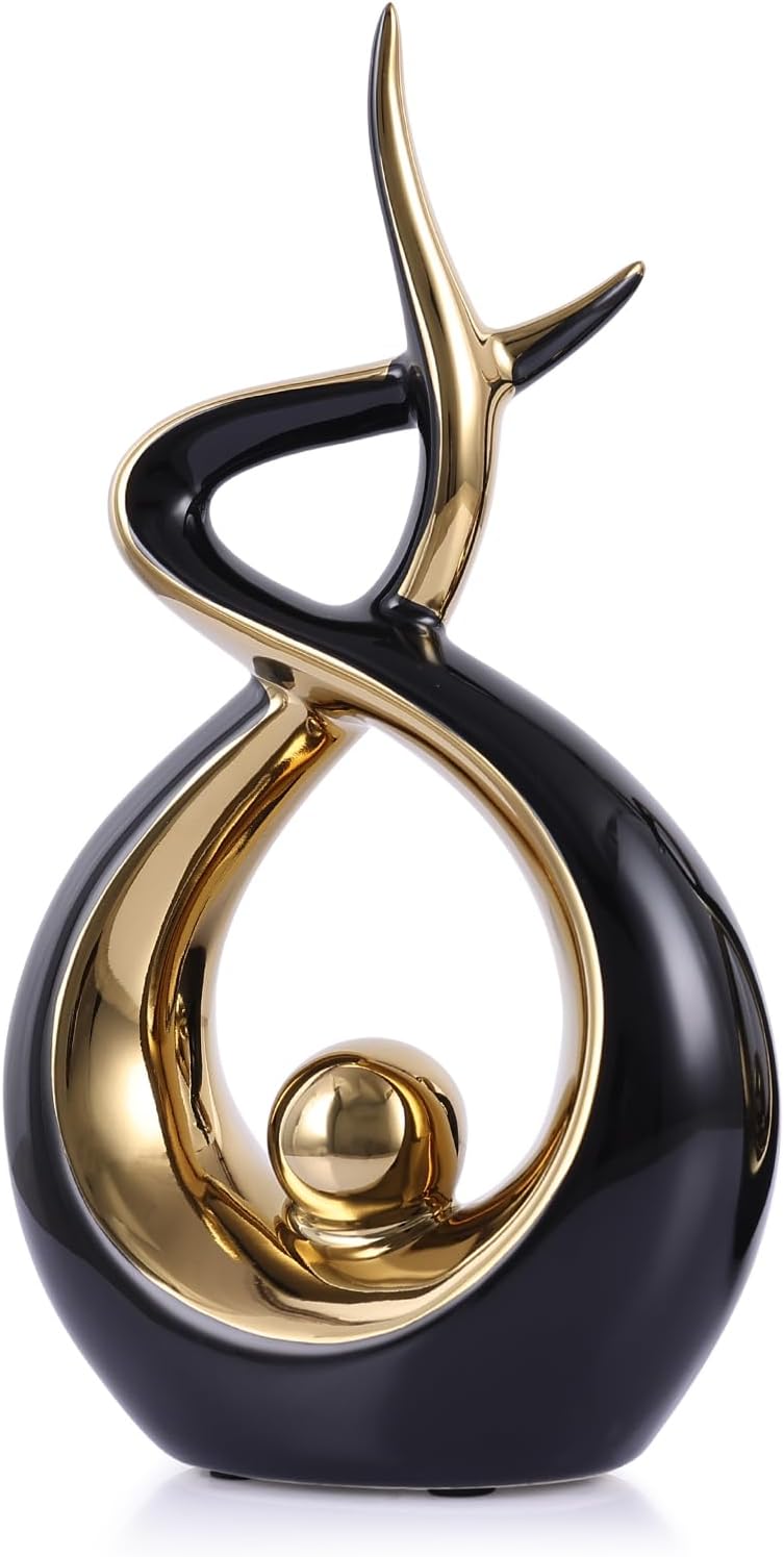 Gold Black Modern Sculpture Table Decorations Ceramic Statues for Living Room and Desk