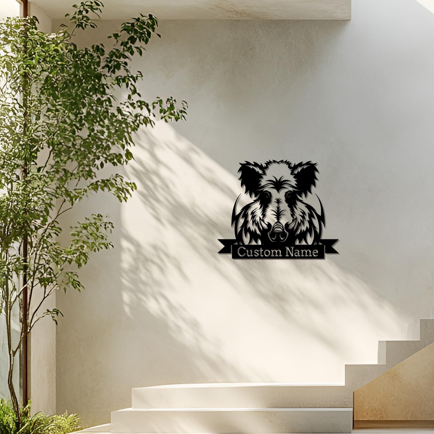 Custom Boar Head Metal Wall Art Personalized Name Sign for Home Decor