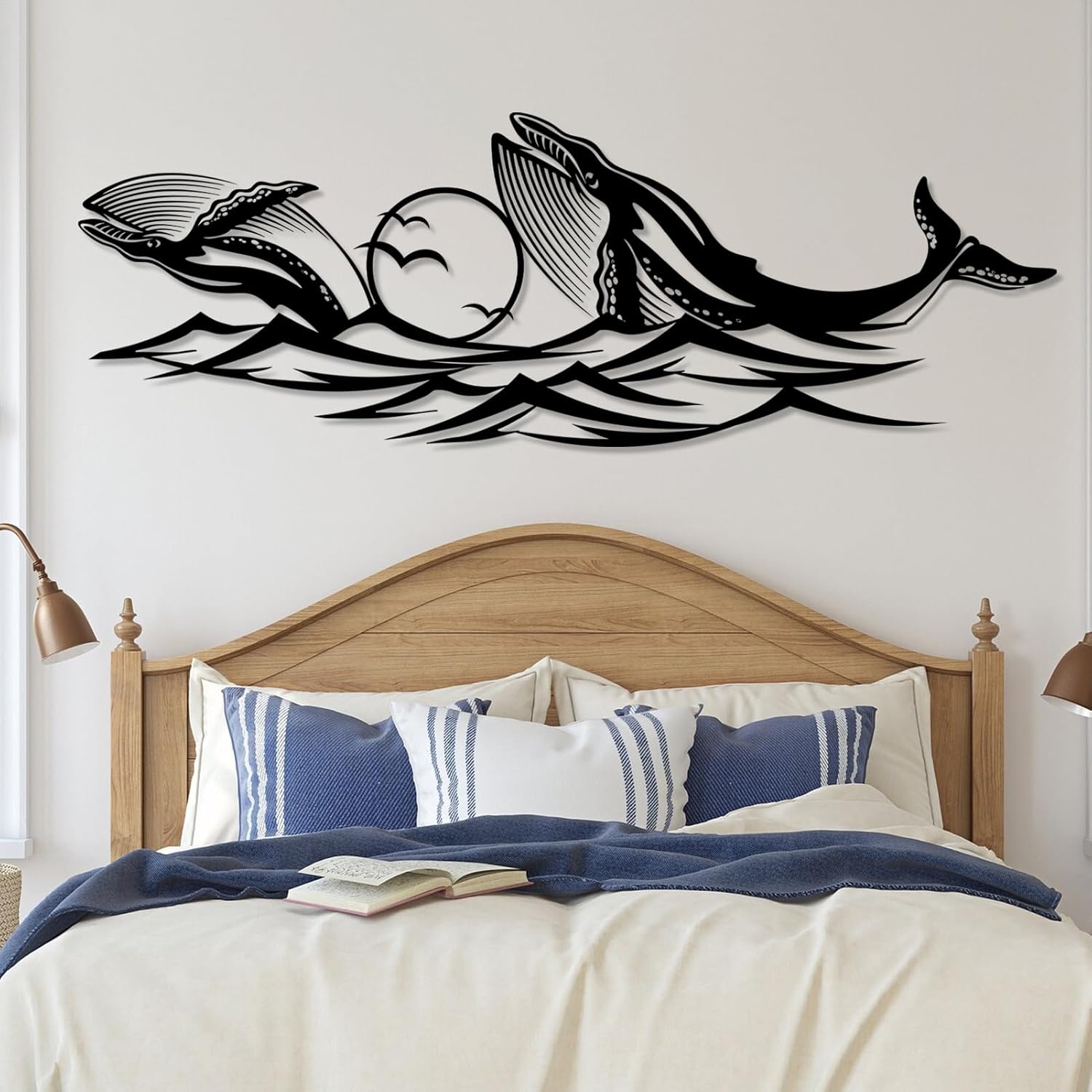 Blue Whale Wall Art 19x6 Metal Decor for Living Room