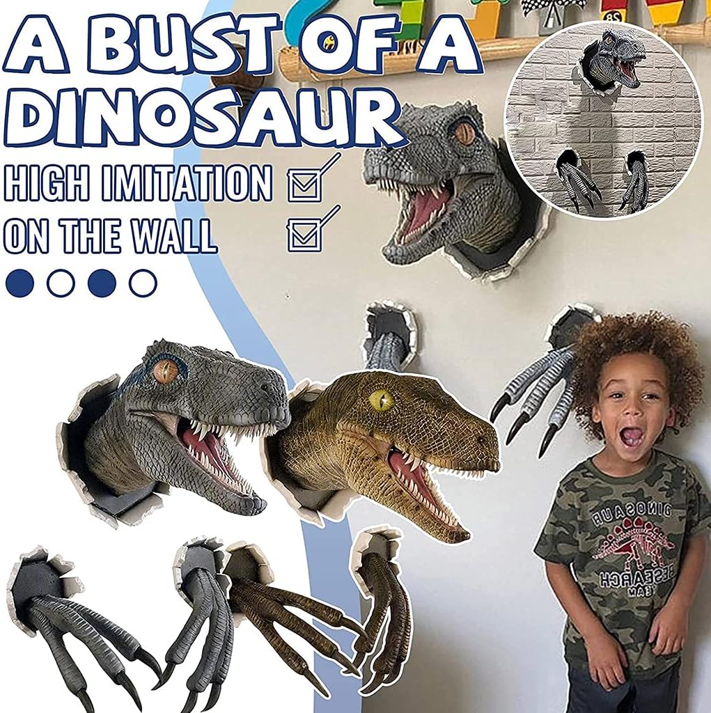 3D Wall-Mounted Velociraptor Sculpture - Realistic Dinosaur Bust Home Decoration Prop