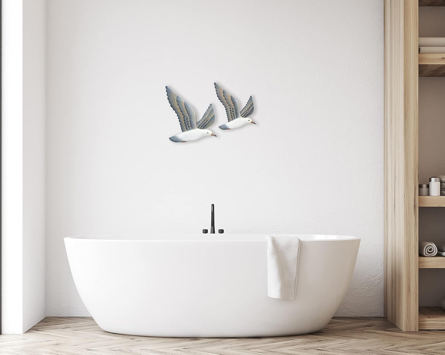 TI Design Hand-carved Wood Seagull Wall Decor Set of 2