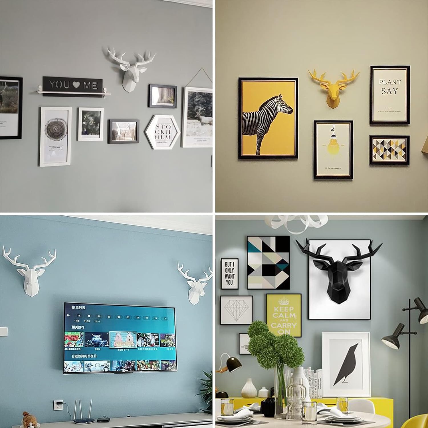 Solid Color 3D Deer Head Wall Decor for Home Office Bar Resin Animal Sculpture