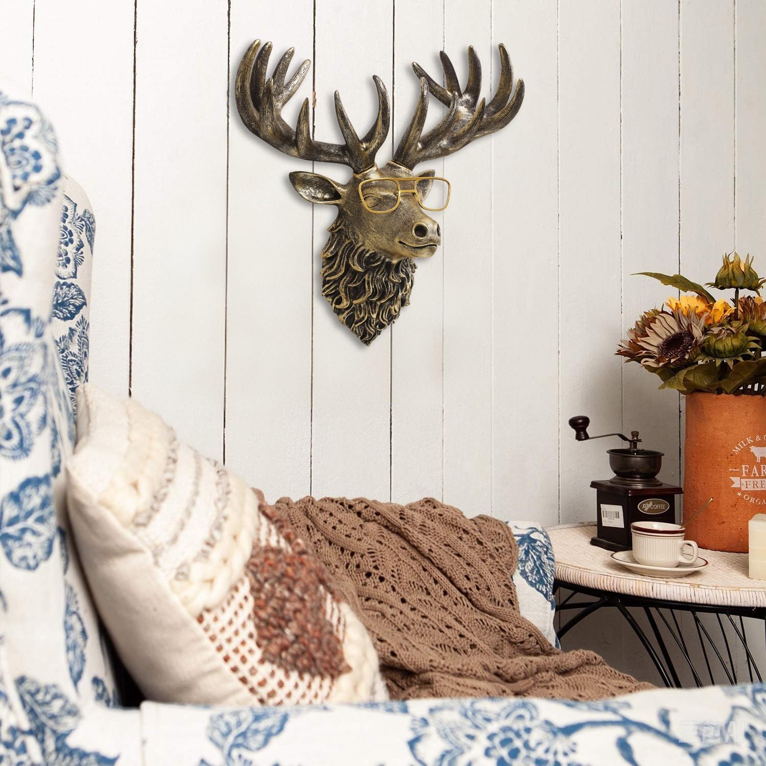 JJALIGHTS Vintage Deer Wall Sculpture Resin Decoration