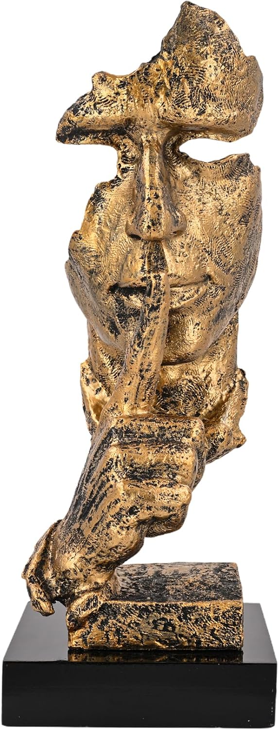 Modern Resin Thinker Statue Brass Color Minimalist Decor