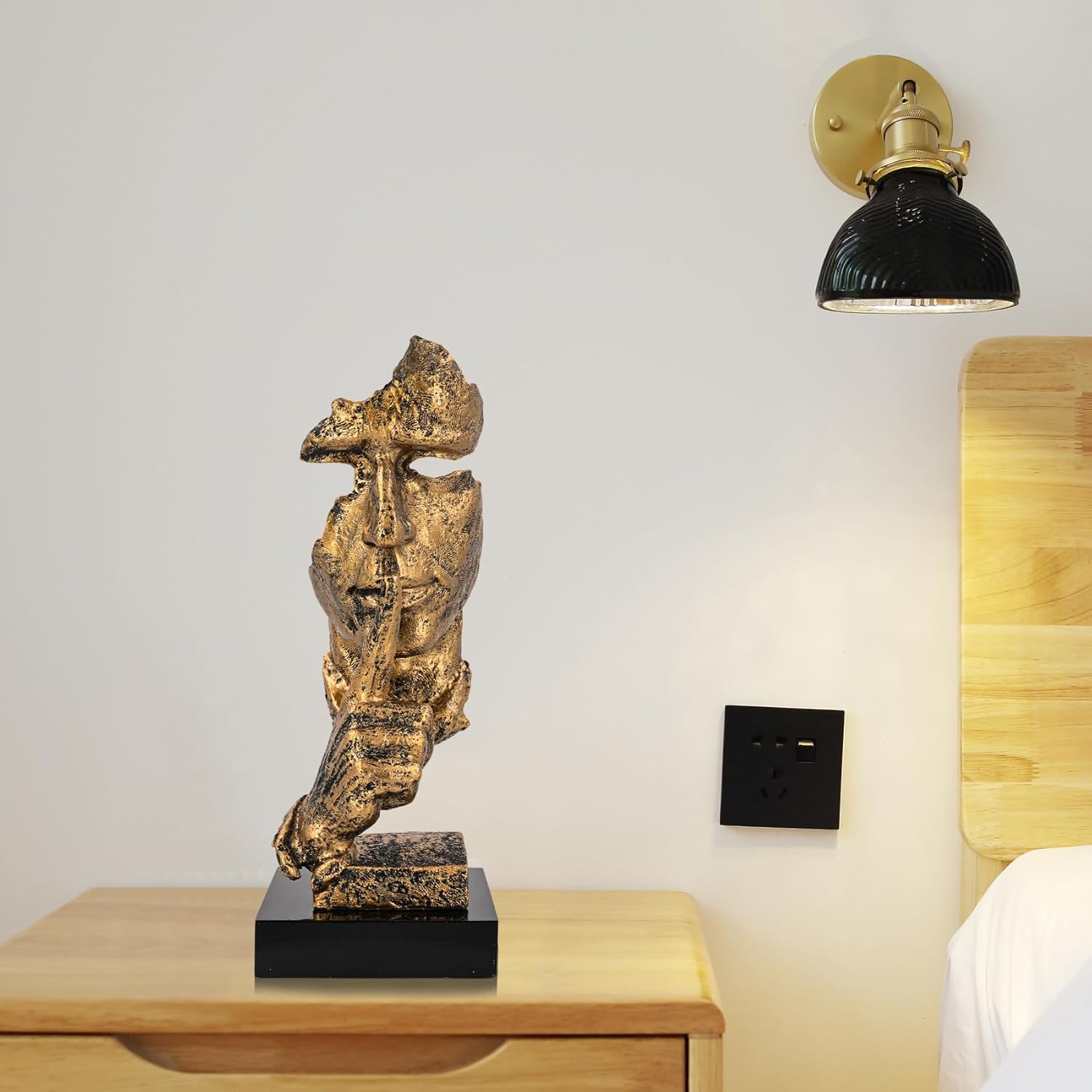 Modern Resin Thinker Statue Brass Color Minimalist Decor