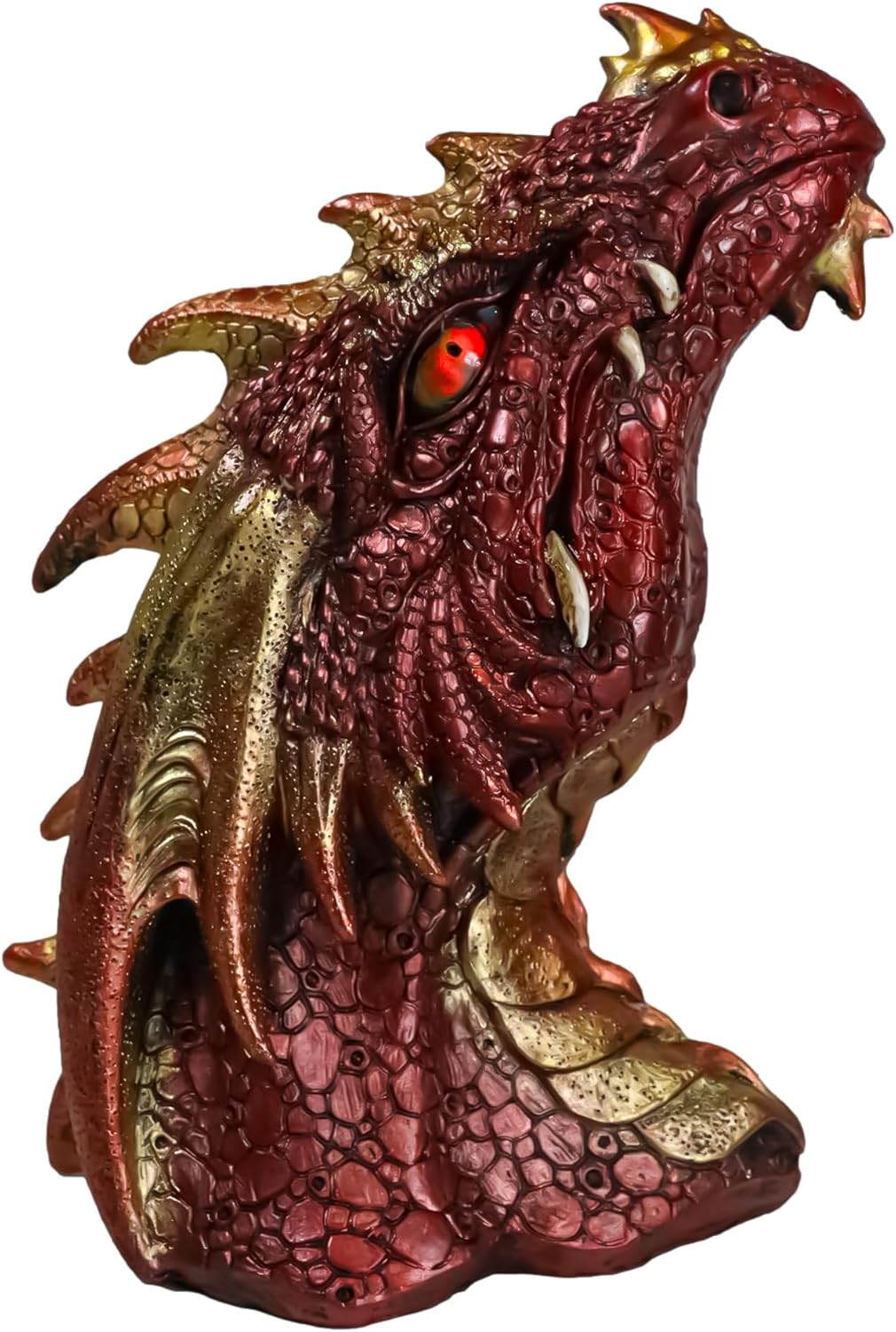 Fantasy Volcanic Fire Red Spiked Dragon Head Wall Decor With Color Changing LED Eyes