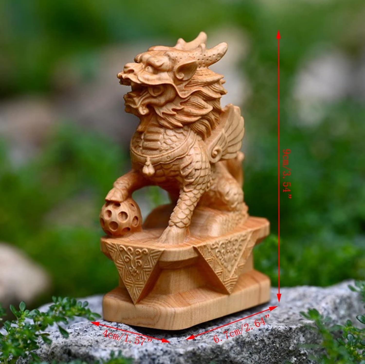 Pair of Fu Foo Dogs Statues Solid Wood Feng Shui Decor Figurines