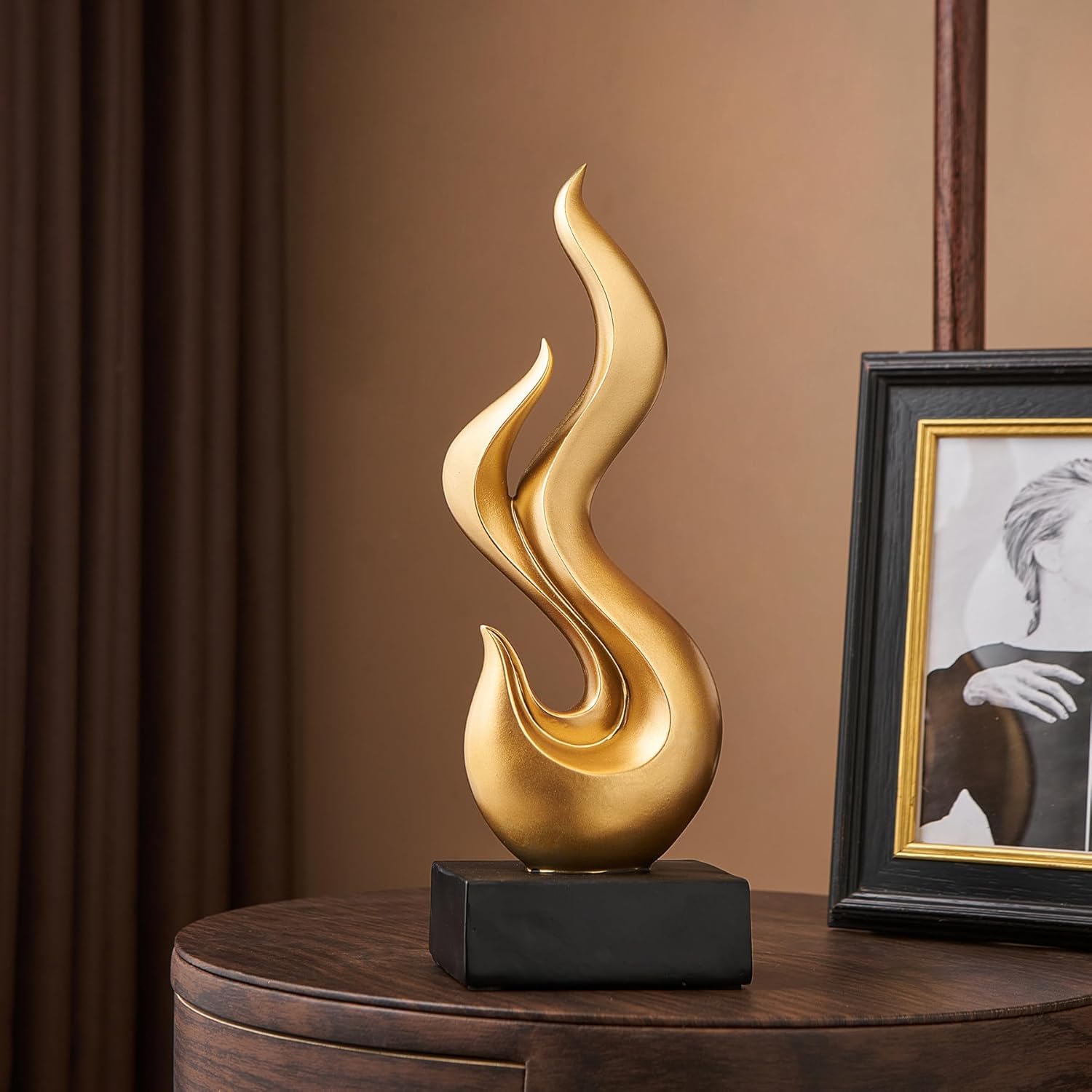 Modern Abstract Art Flame Statue Gold Resin Sculpture for Living Room and Office Decor