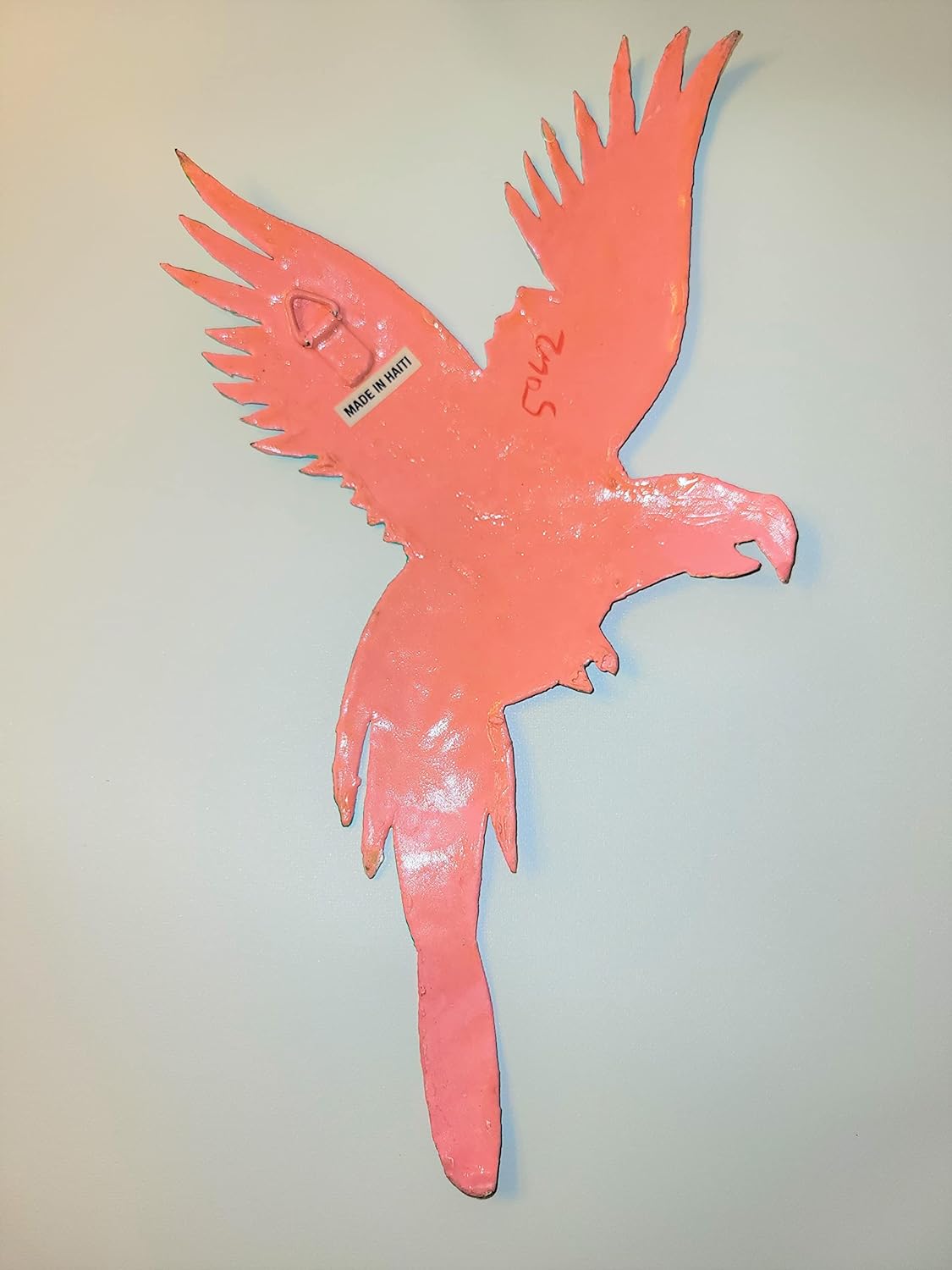 Handmade Wall Sculpture Metal Parrot Coral Yellow Blue Teal Medium Haiti Artisanat