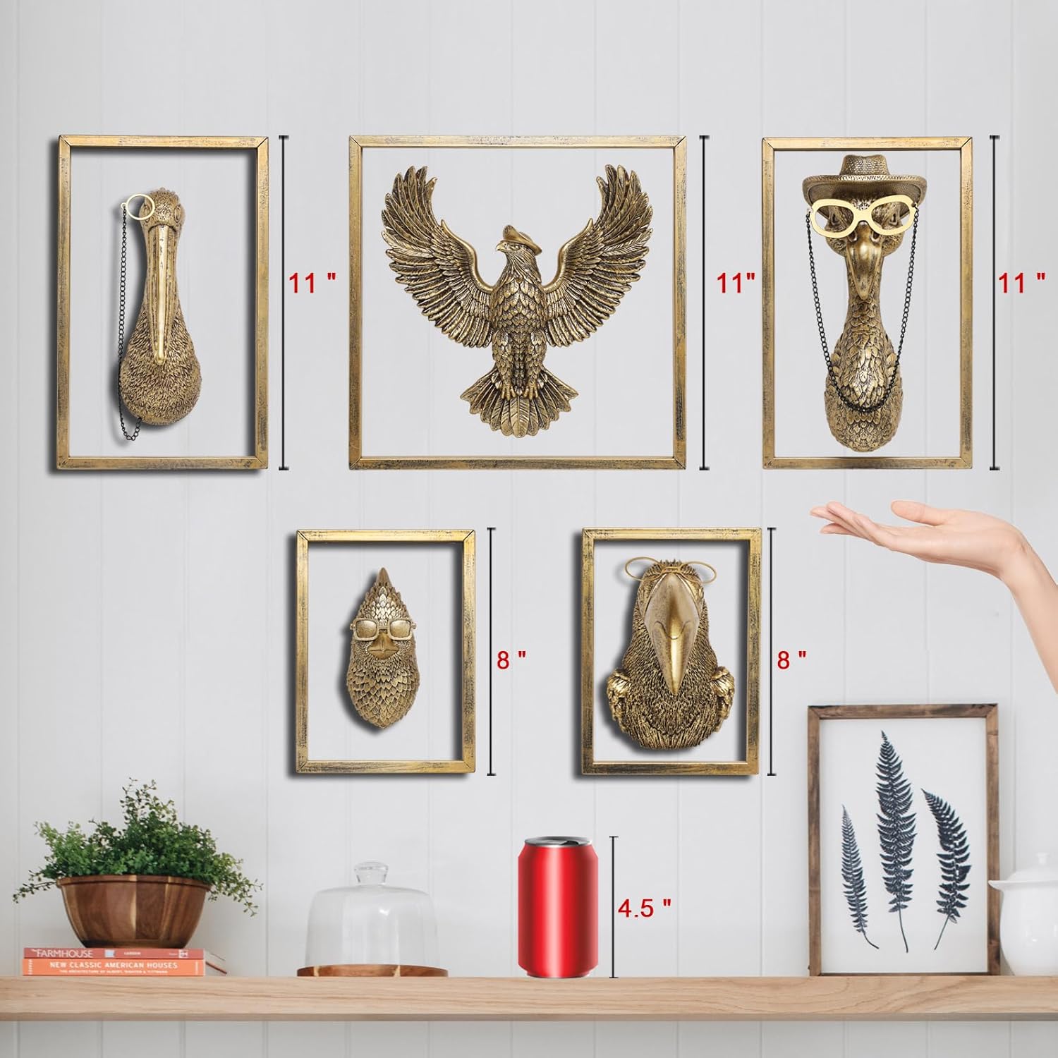 Bird Wall Art Sculpture 5 Pack - Exquisite Metal Frame Wall Decor