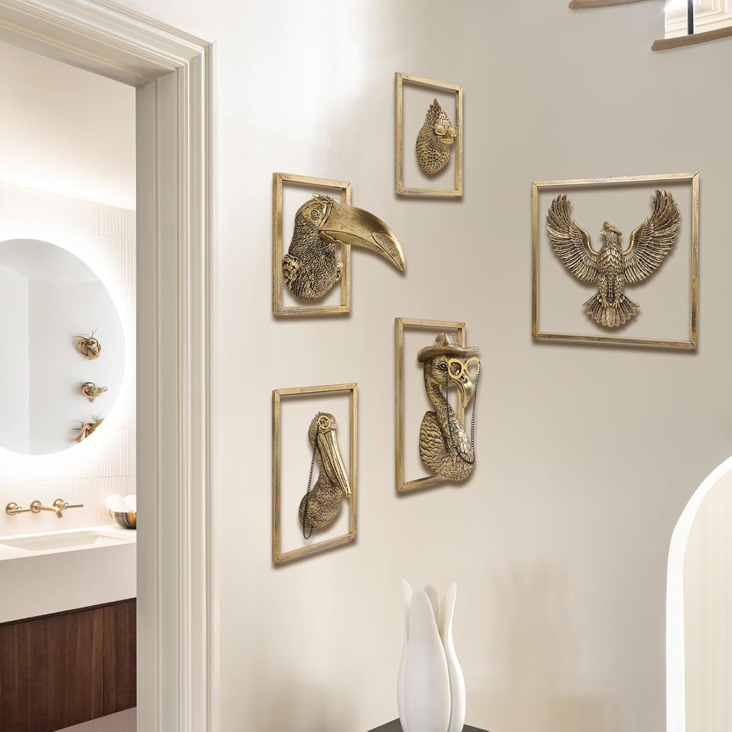 Bird Wall Art Sculpture 5 Pack - Exquisite Metal Frame Wall Decor