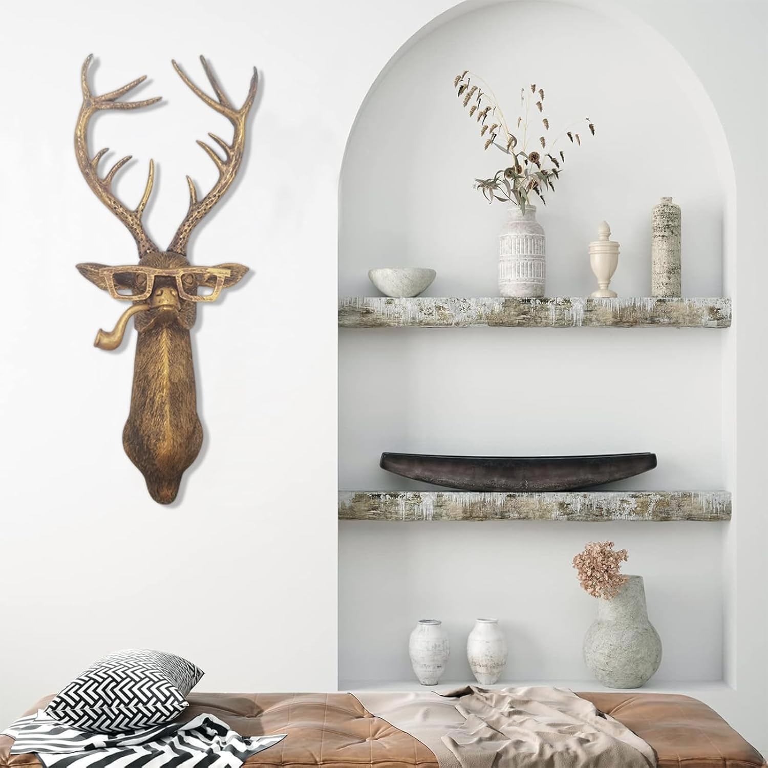 Deer Wall Sculpture Resin Animal Head Decor Rustic Wall Art for Home Office Living Room