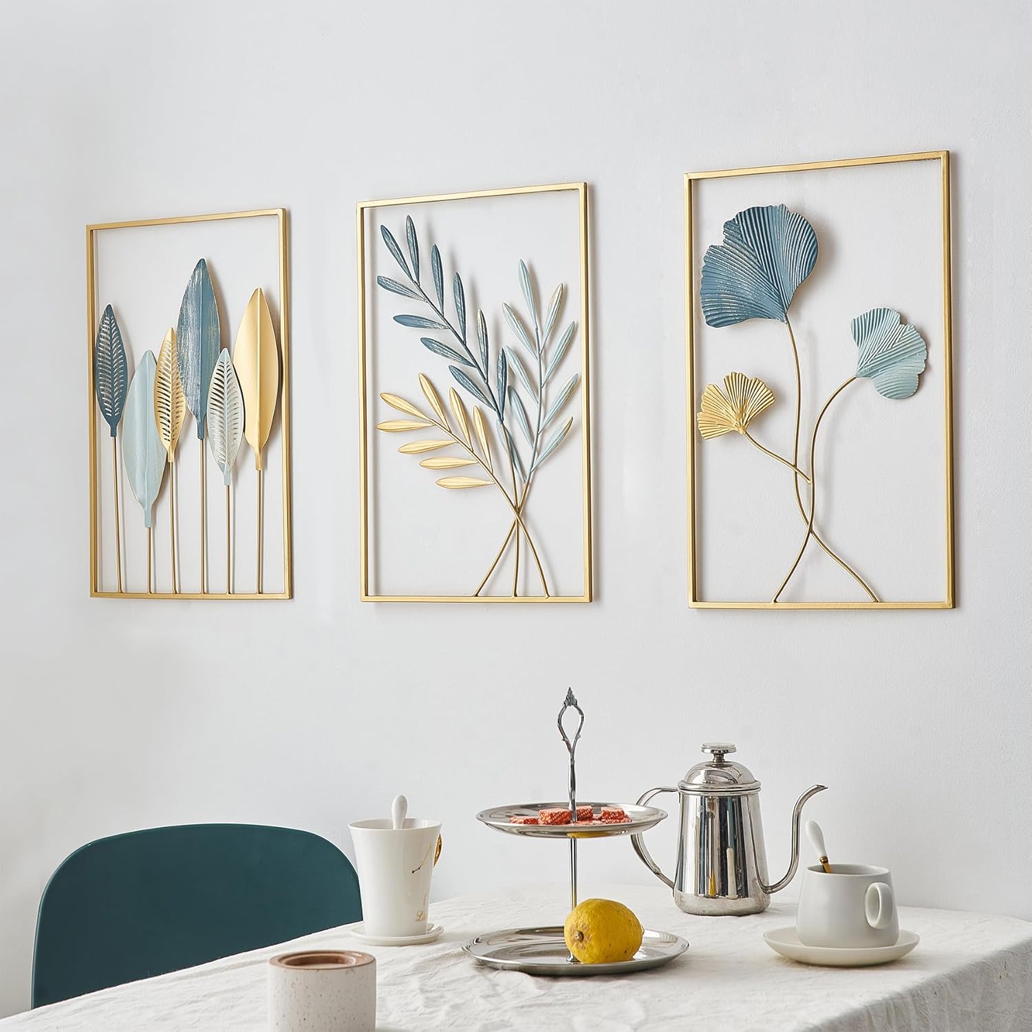 Funterest Gold Leaf Wall Decor Set of 3 Modern Wall Art