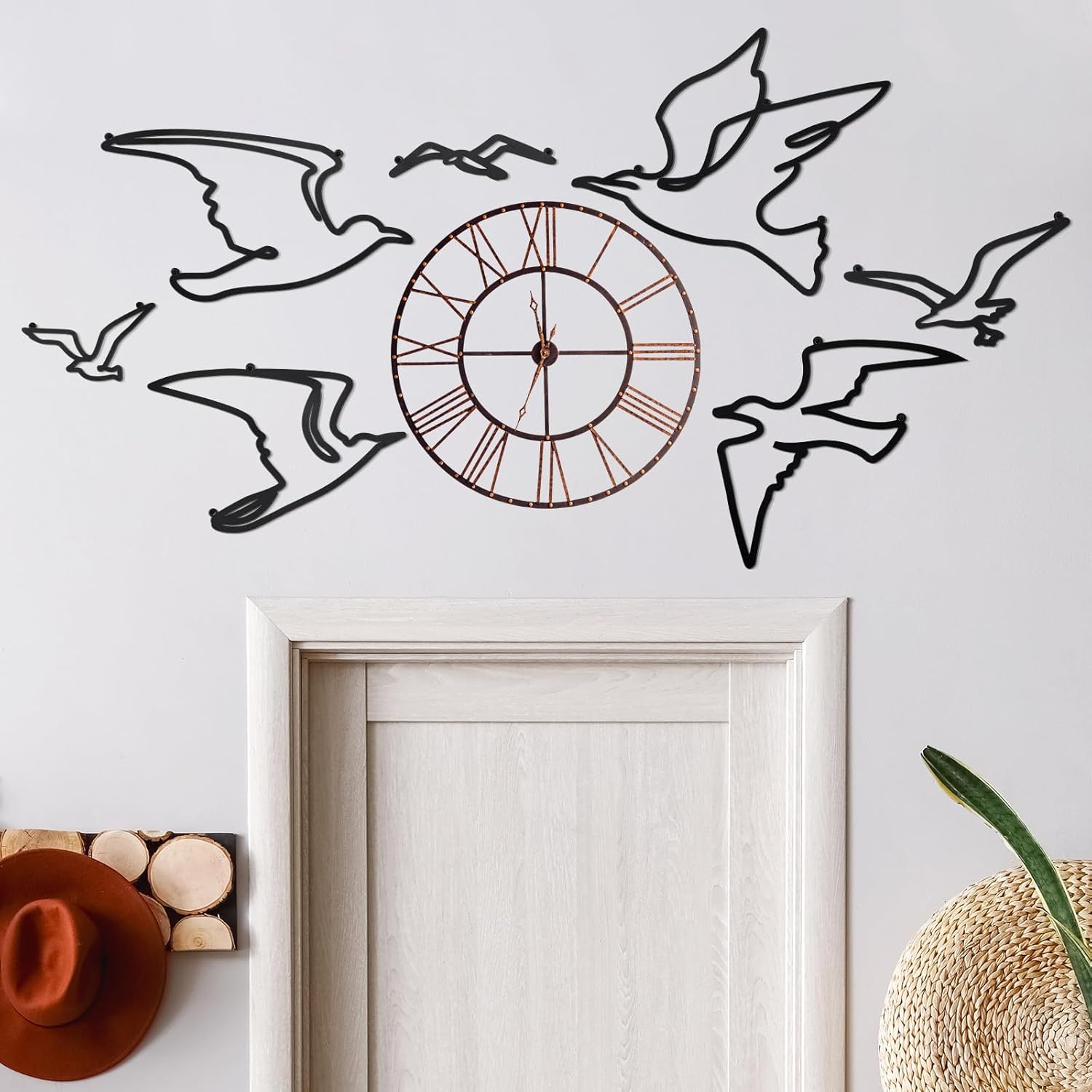 7 Pcs Metal Seagull Wall Art - Black Sea Bird Decor - Minimalist Design