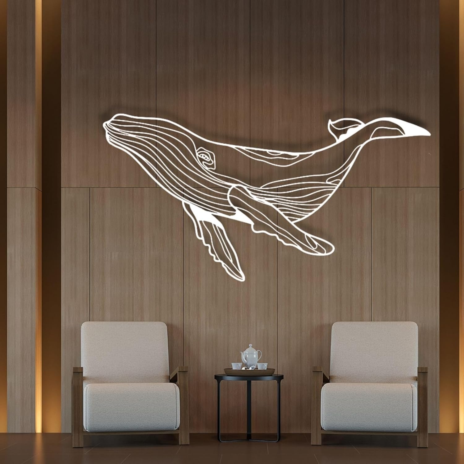 Feuwile Whale Metal Wall Art Ocean Decor for Bedroom Bathroom Living Room 19x10 Inches Black