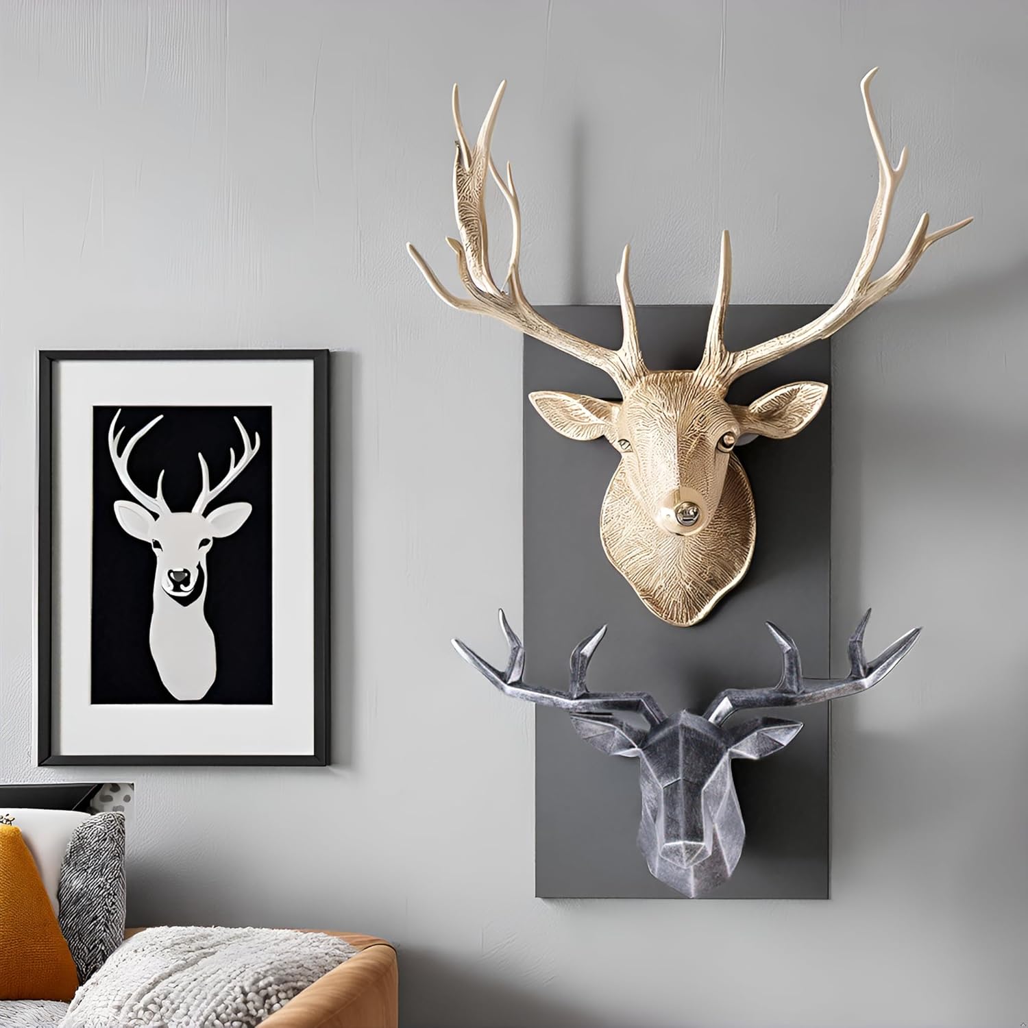 Copper Deer Head Wall Decor Gold Accent Stag Sculpture