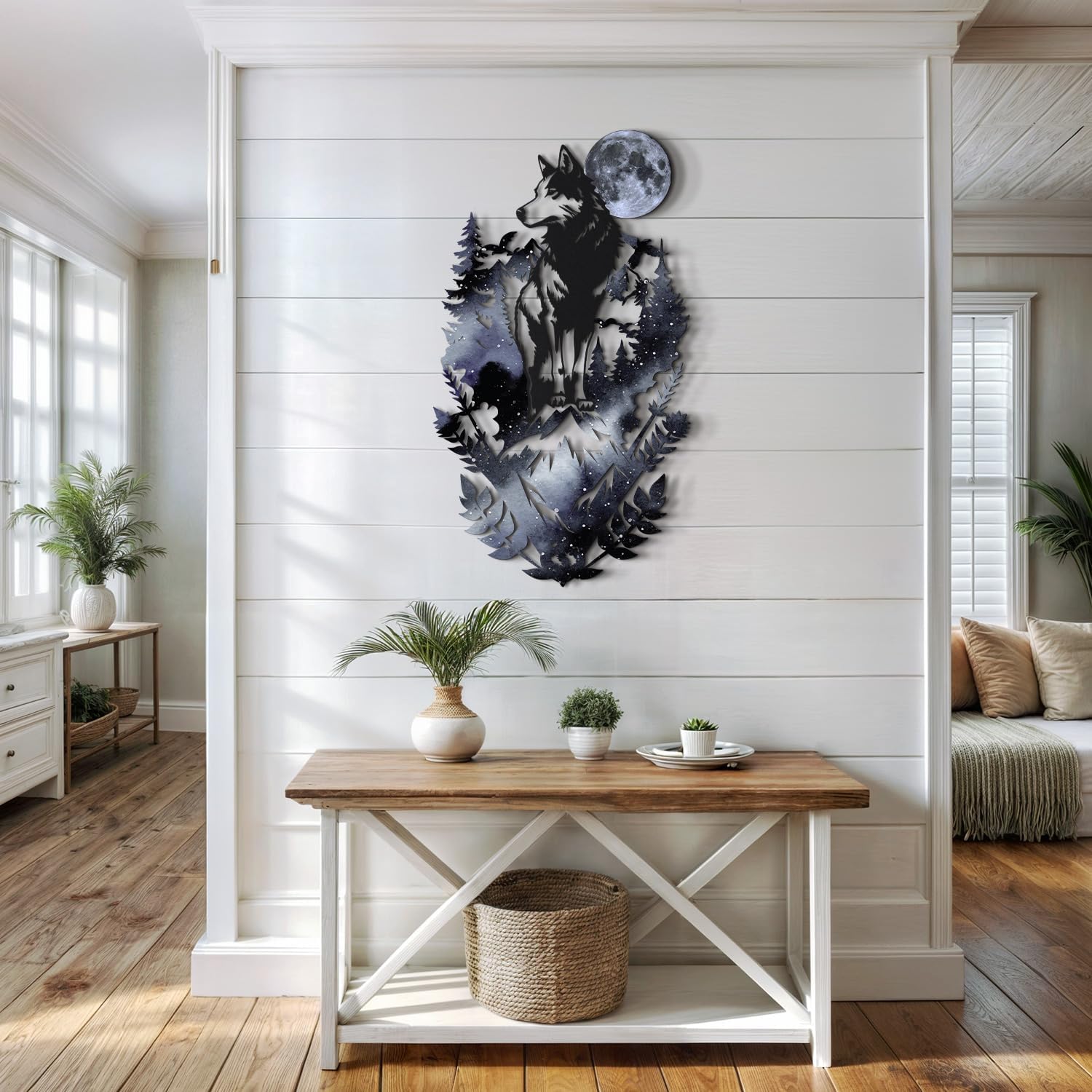 Colored Metal Wolf and Nature Wall Art 21x37 Inches