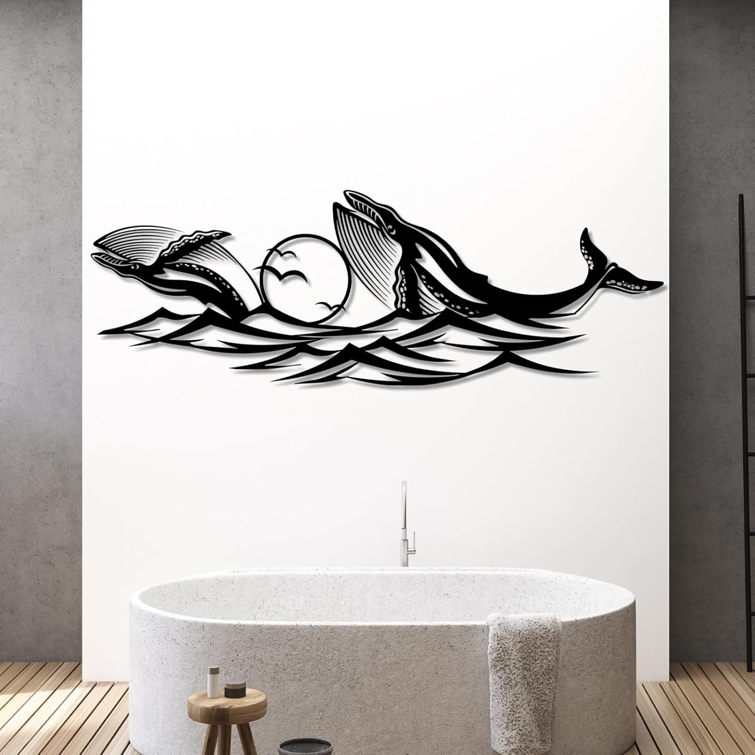 Blue Whale Wall Art 19x6 Metal Decor for Living Room