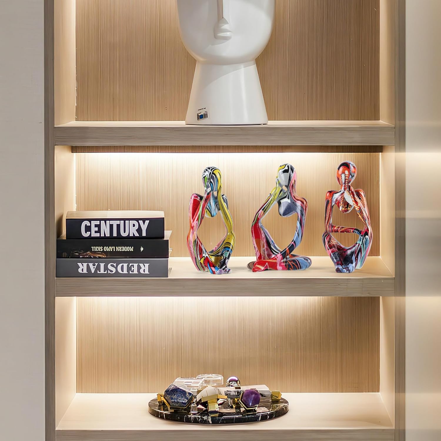 BrownLove 3pcs Abstract Human Body Art Statue Modern Resin Decor for Home Office Shelf Bookcase