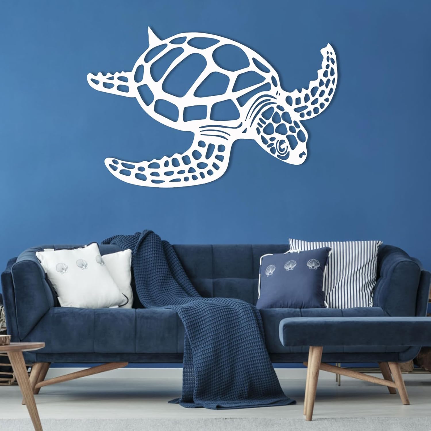Metal Turtle Wall Art - 24x16in White Ocean Decor for Home