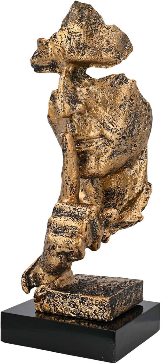 Modern Resin Thinker Statue Brass Color Minimalist Decor