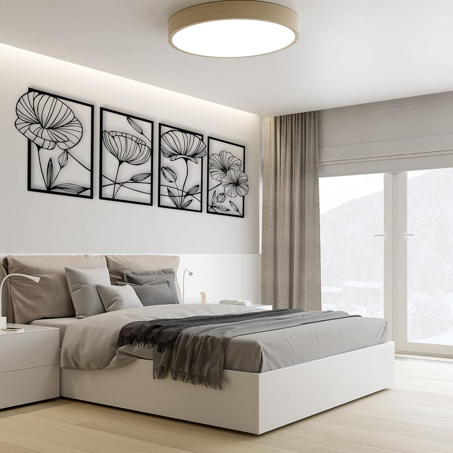 ESTART 4 Piece Metal Lotus Wall Decor Minimalist Art Sculpture