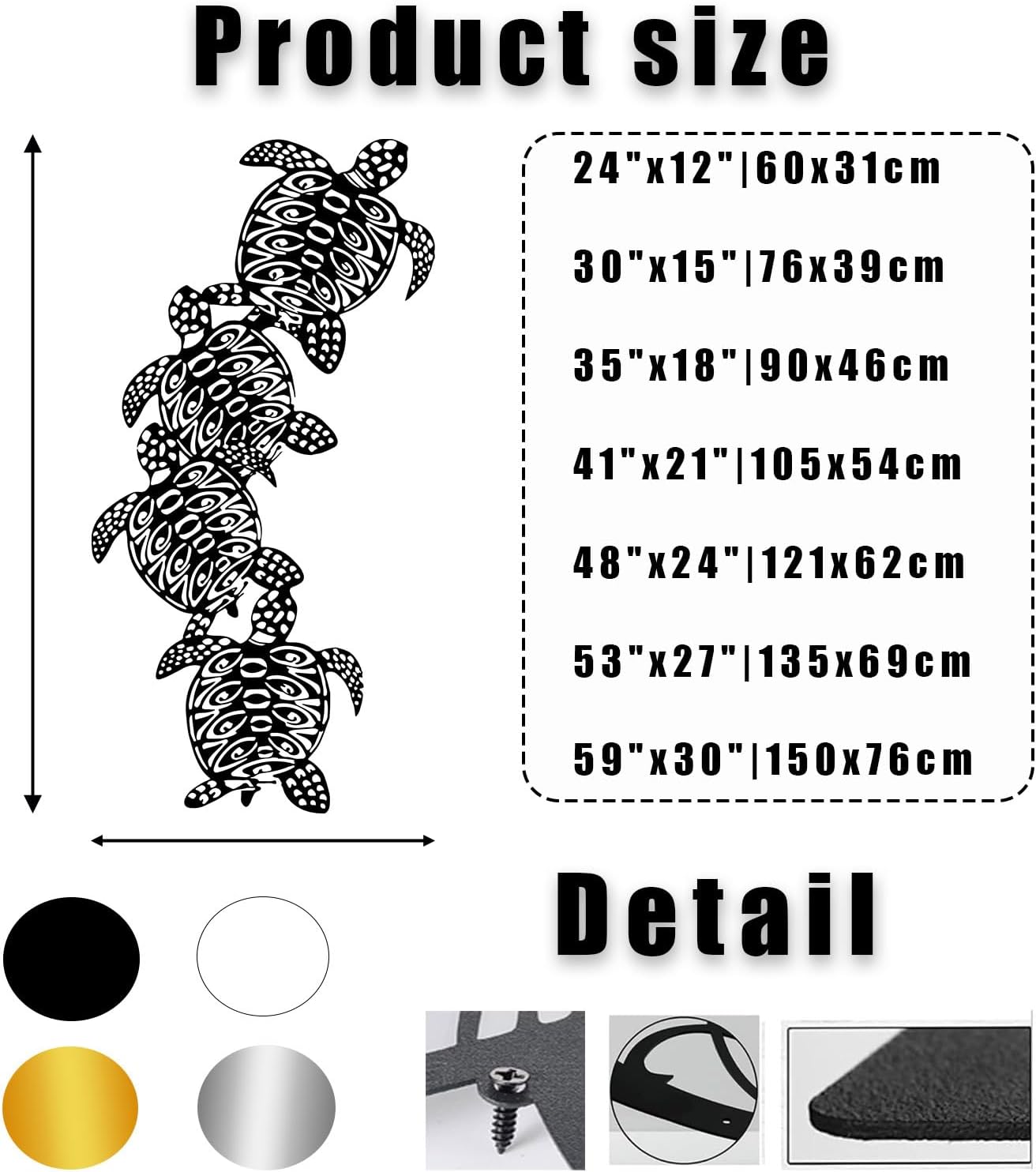 Haass Sea Turtle Metal Wall Art Decor Silver 24 x 12 in