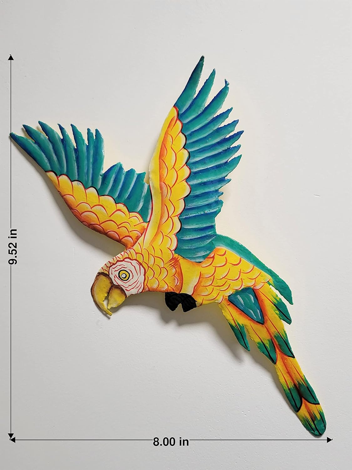 Handmade Wall Sculpture Metal Parrot Coral Yellow Blue Teal Medium Haiti Artisanat