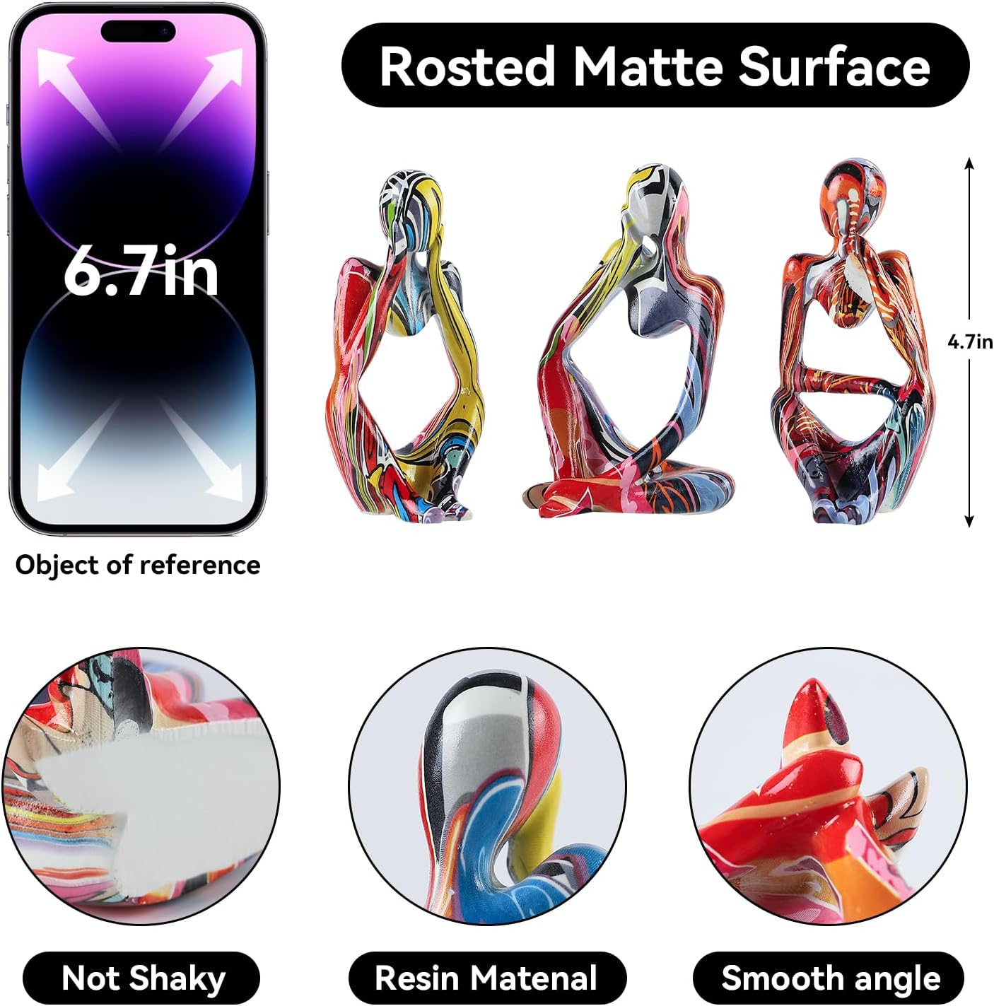 BrownLove 3pcs Abstract Human Body Art Statue Modern Resin Decor for Home Office Shelf Bookcase