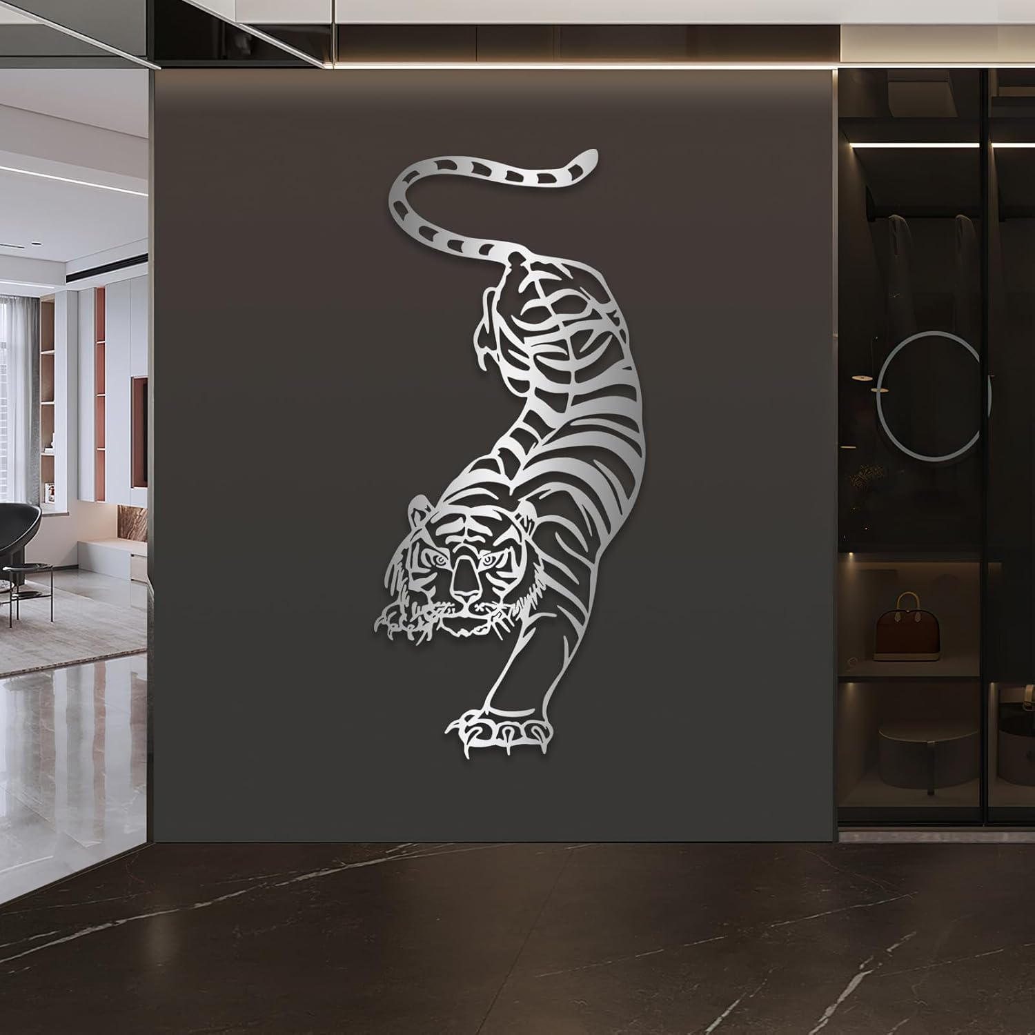 Tiger Metal Wall Art Decor Durable Wildlife Sculpture for Home