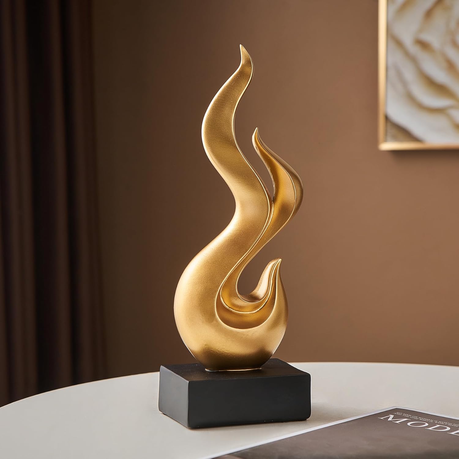 Modern Abstract Art Flame Statue Gold Resin Sculpture for Living Room and Office Decor