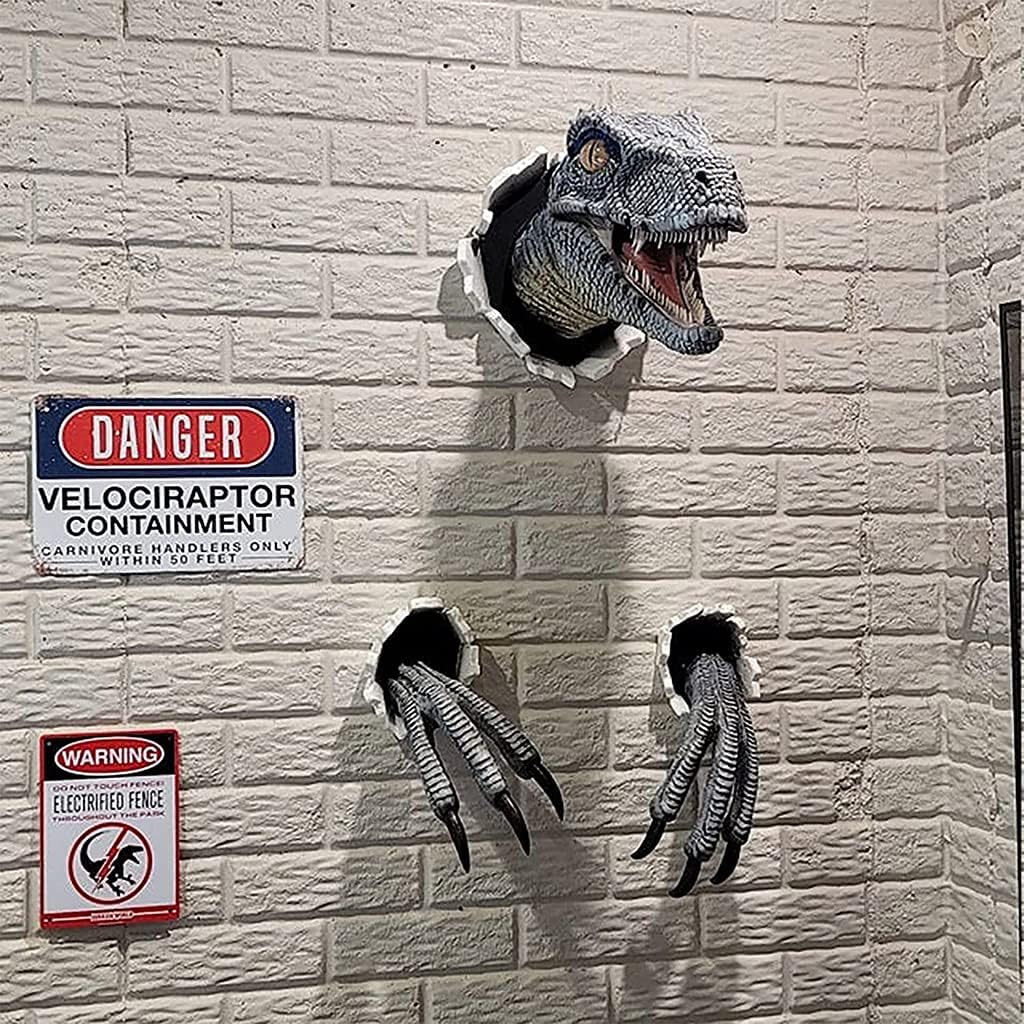3D Wall-Mounted Velociraptor Sculpture - Realistic Dinosaur Bust Home Decoration Prop