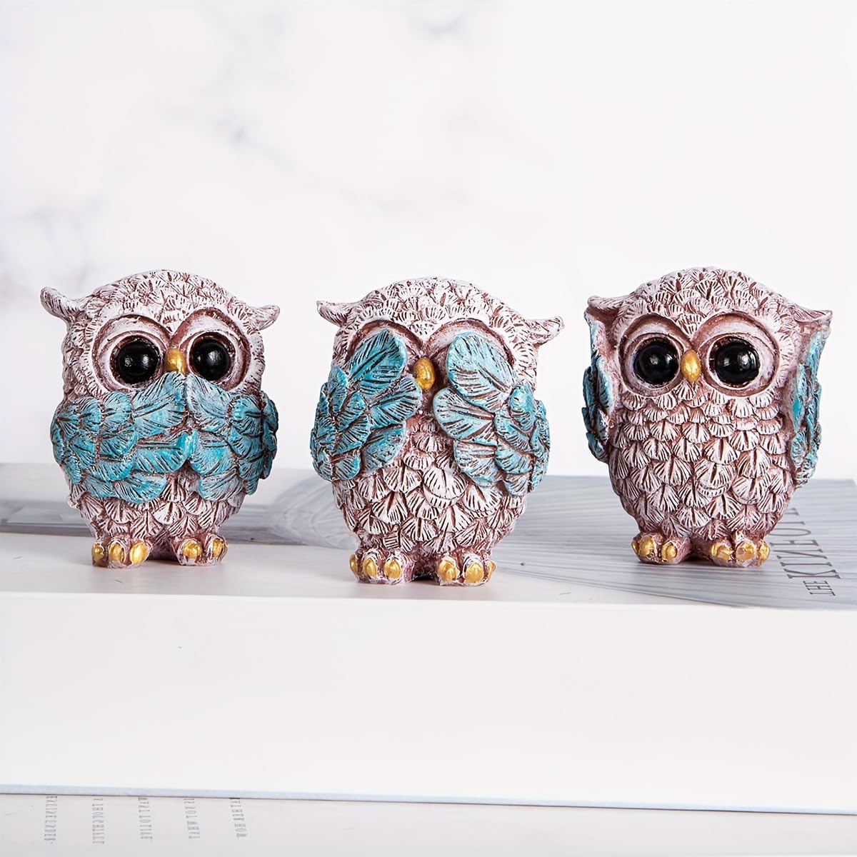 Owl Decor Statue Set of 3 Home Decor Figurine for Living Room and Office