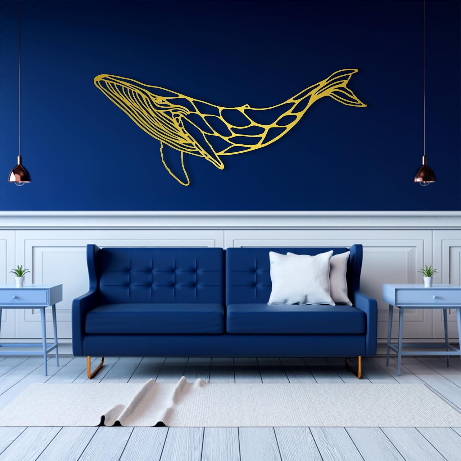 Whale Metal Wall Decor Blue Whale Art 41x18 Inch Wall Sculpture
