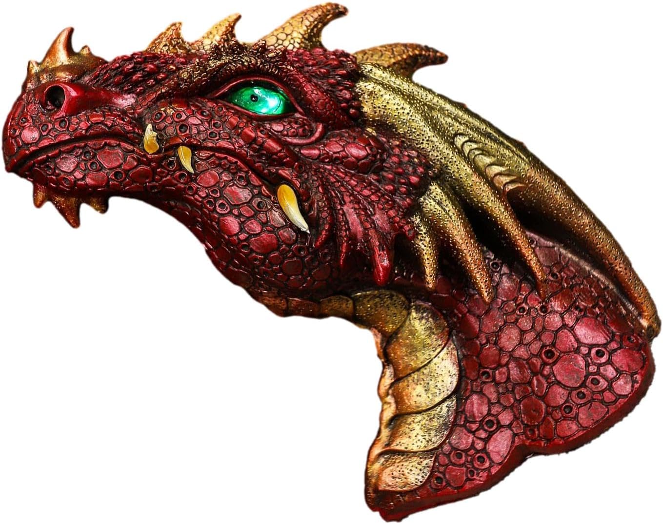 Fantasy Volcanic Fire Red Spiked Dragon Head Wall Decor With Color Changing LED Eyes