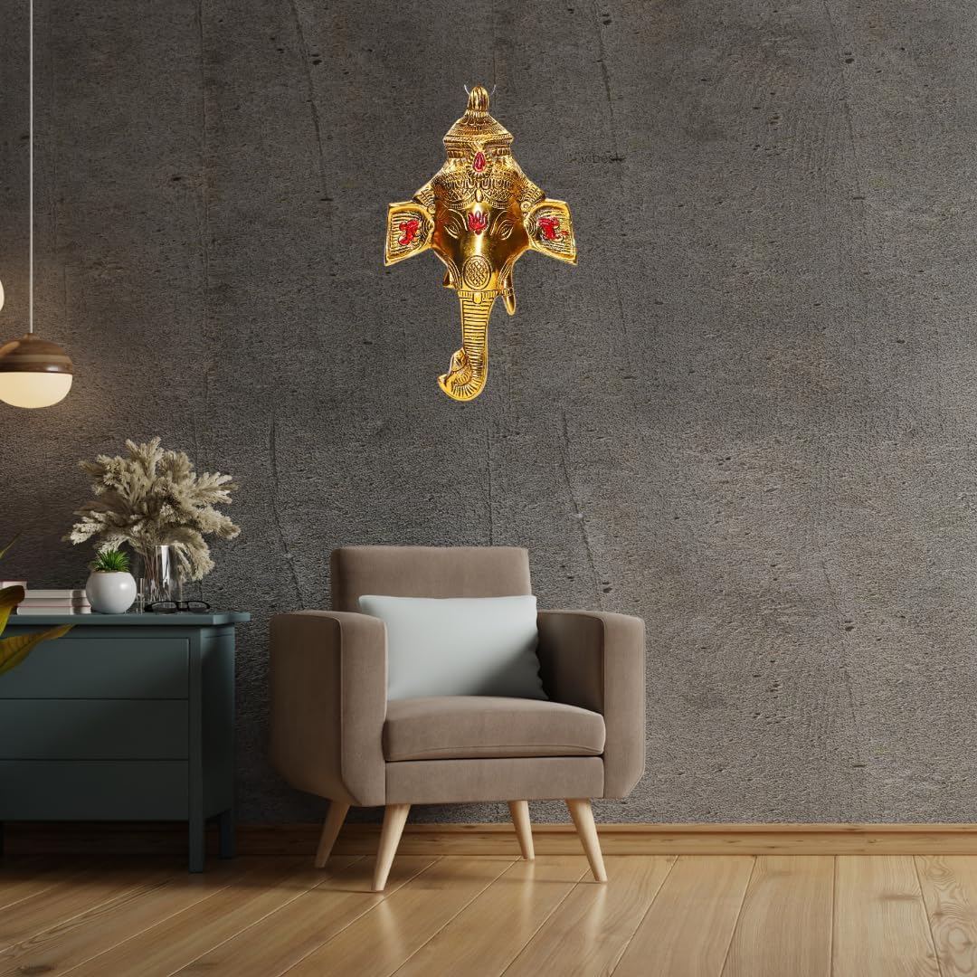 Big Size Ganesh Wall Hanging 8 Inch Golden Decoration