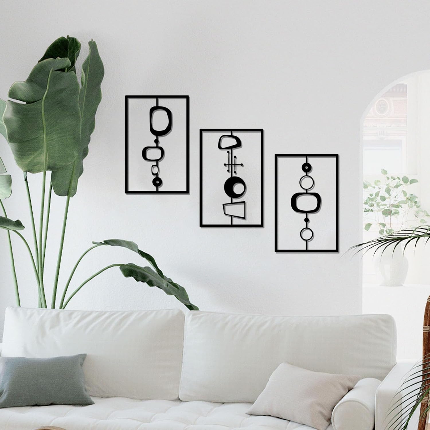 3 Pcs Metal Abstract Wall Decor Modern Geometric Black Wall Sculptures