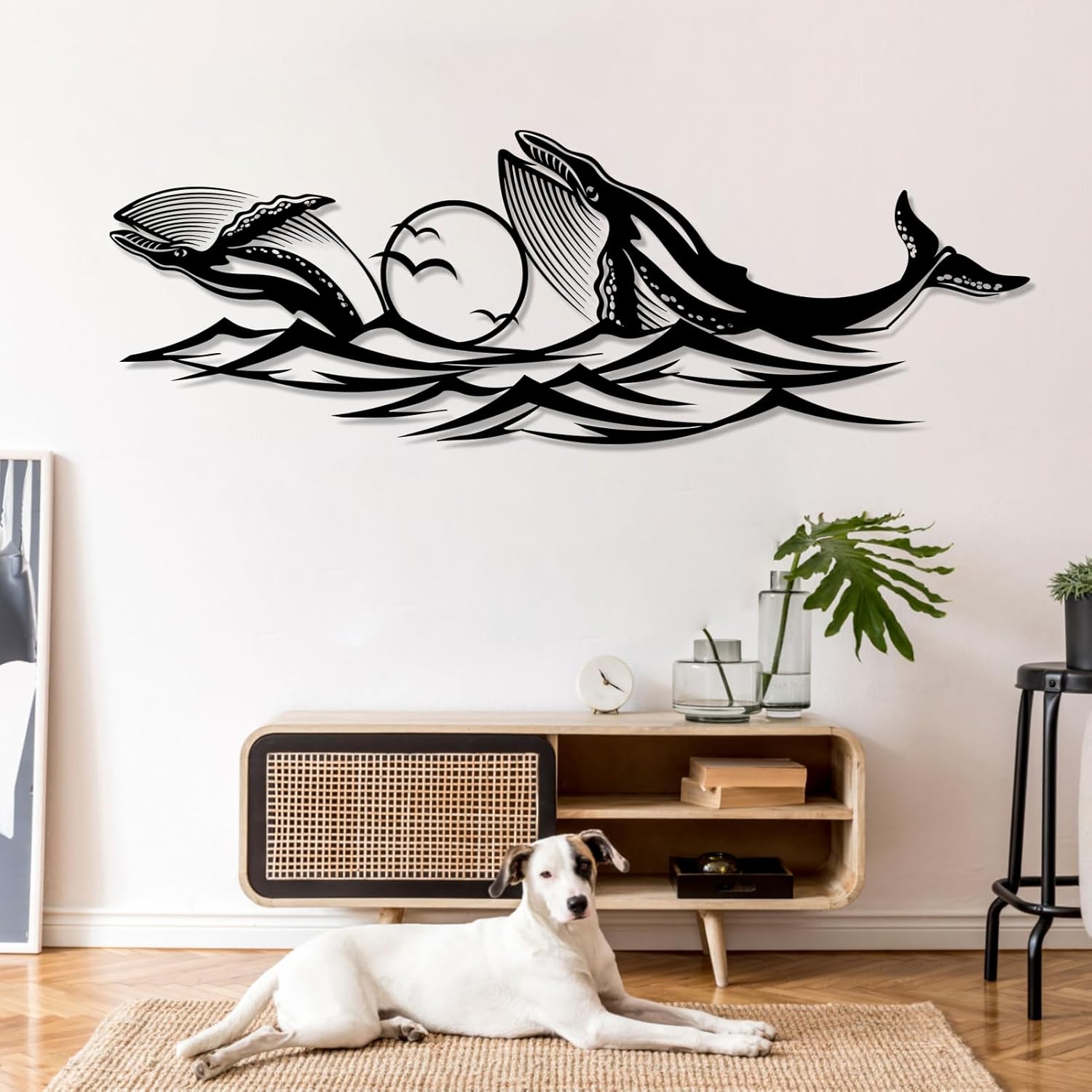 Blue Whale Wall Art 19x6 Metal Decor for Living Room
