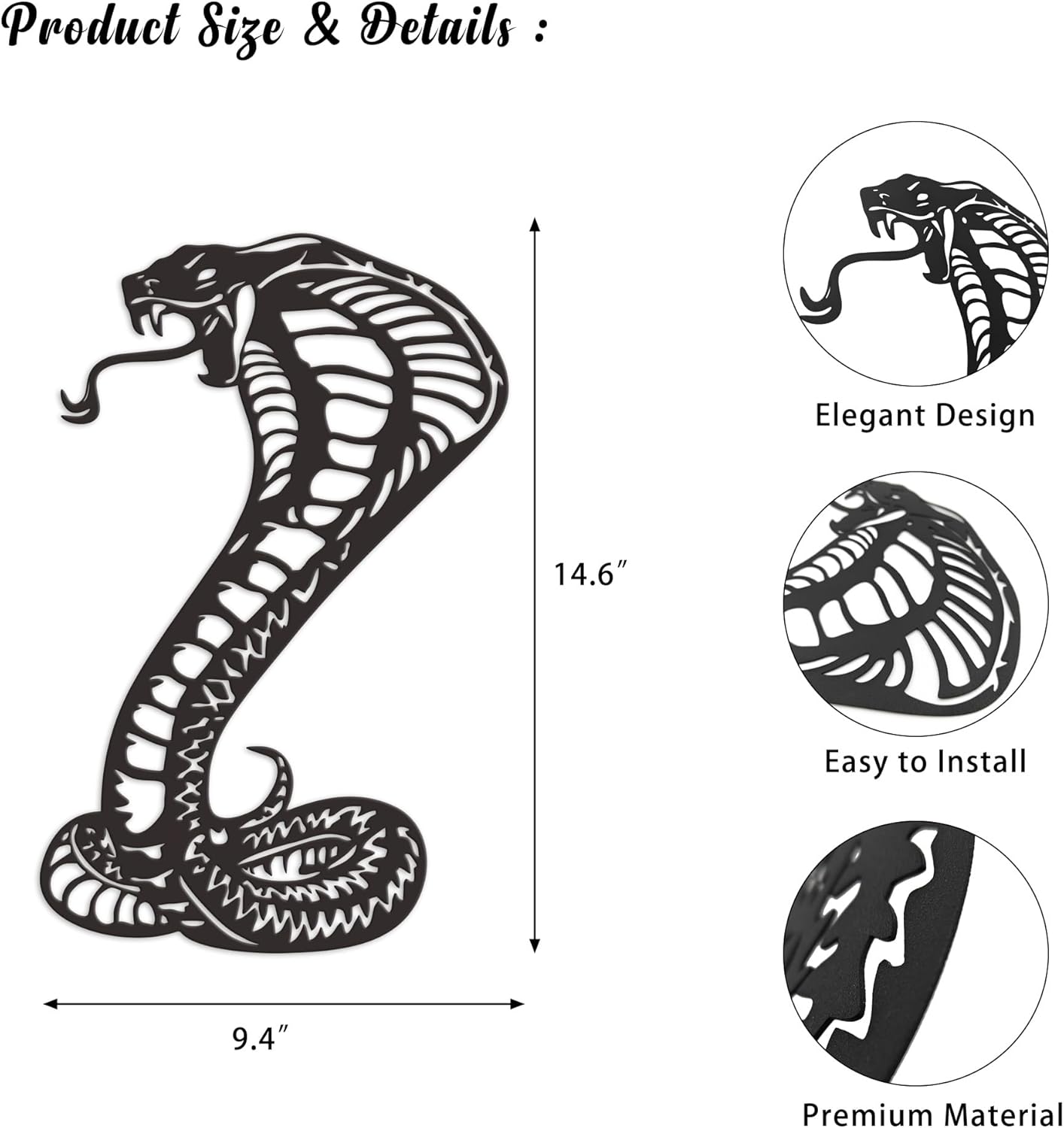 Cobra Wall Art - Durable Metal Snake Decor for Living Room and Office