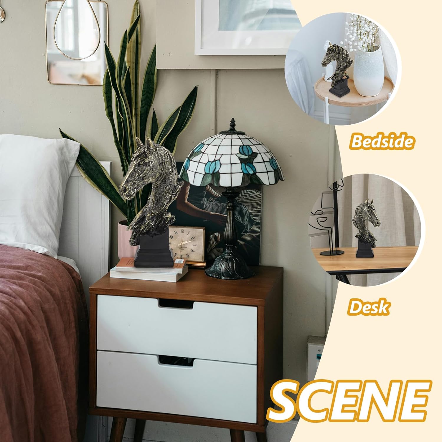 LUOZZY Retro Horse Head Figurine Realistic Statue for Home Office Decor